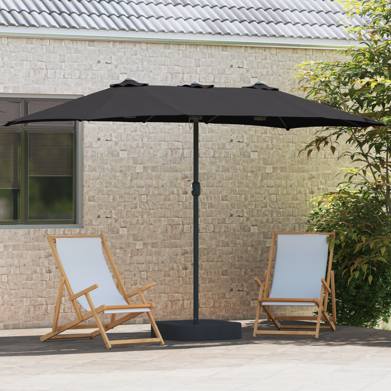 Hageparasol Svart 385 x 209 x 244 cm stoff