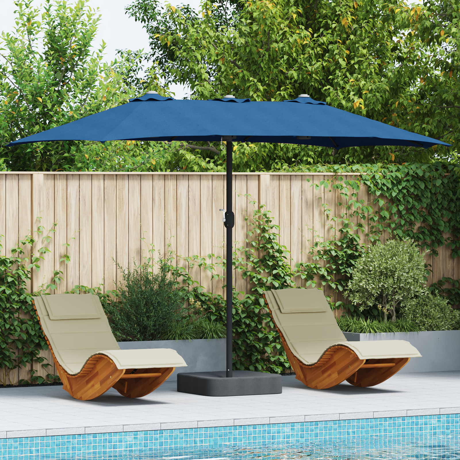 Hageparasol Blå 385 x 209 x 244 cm stoff