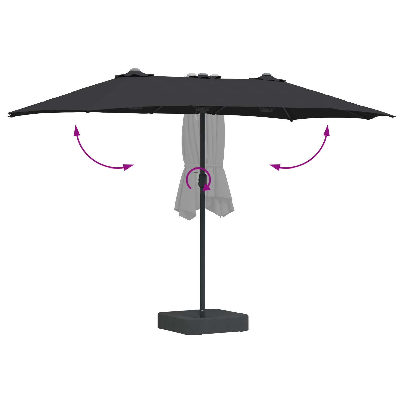 Hageparasol Svart 385 x 209 x 244 cm stoff