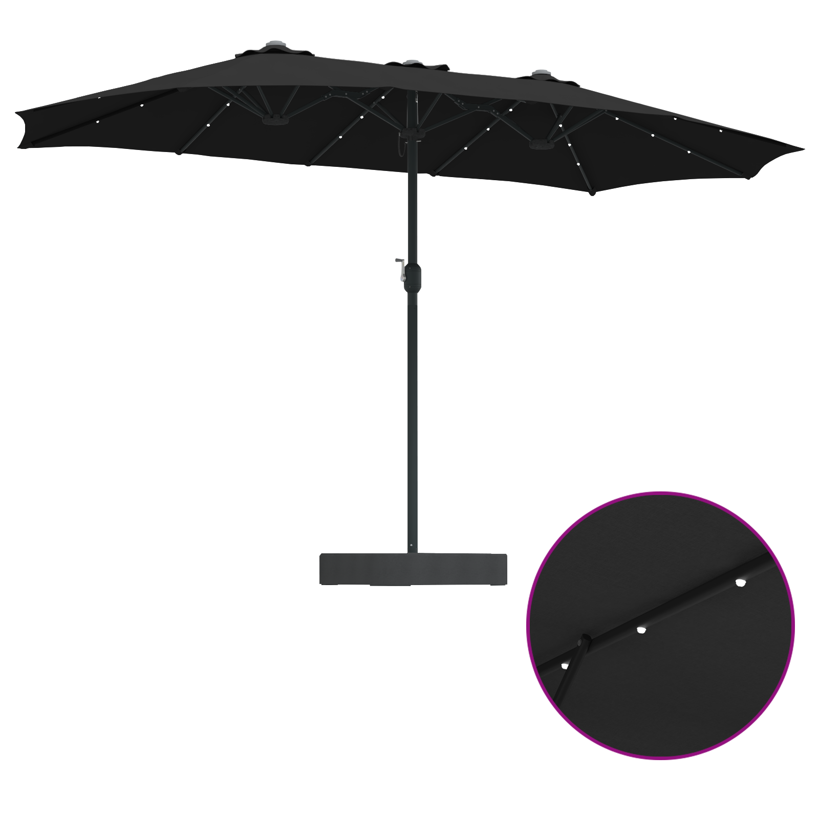 Hageparasol Svart 385 x 209 x 244 cm stoff