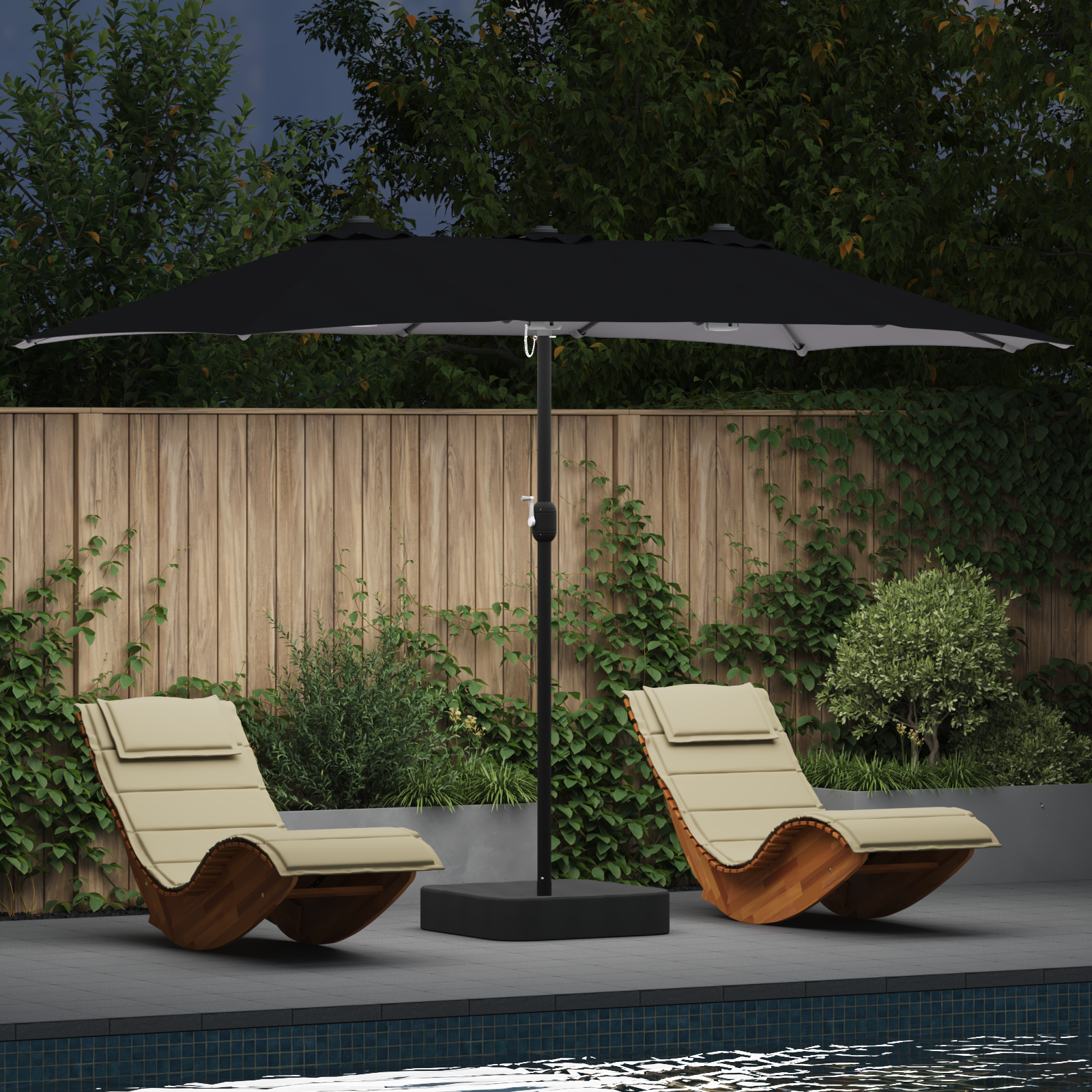 Hageparasol Svart 385 x 209 x 244 cm stoff