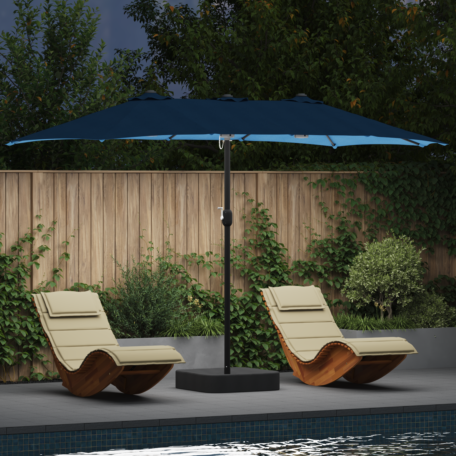 Hageparasol Blå 385 x 209 x 244 cm stoff