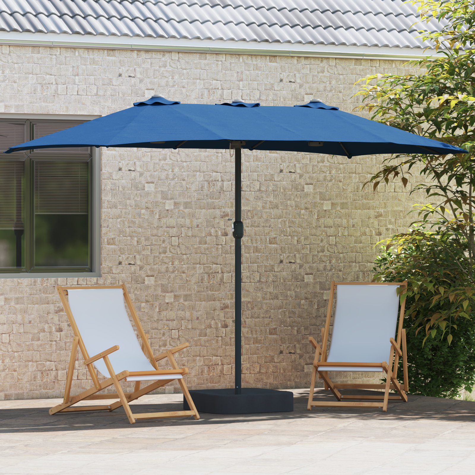 Hageparasol Blå 385 x 209 x 244 cm stoff
