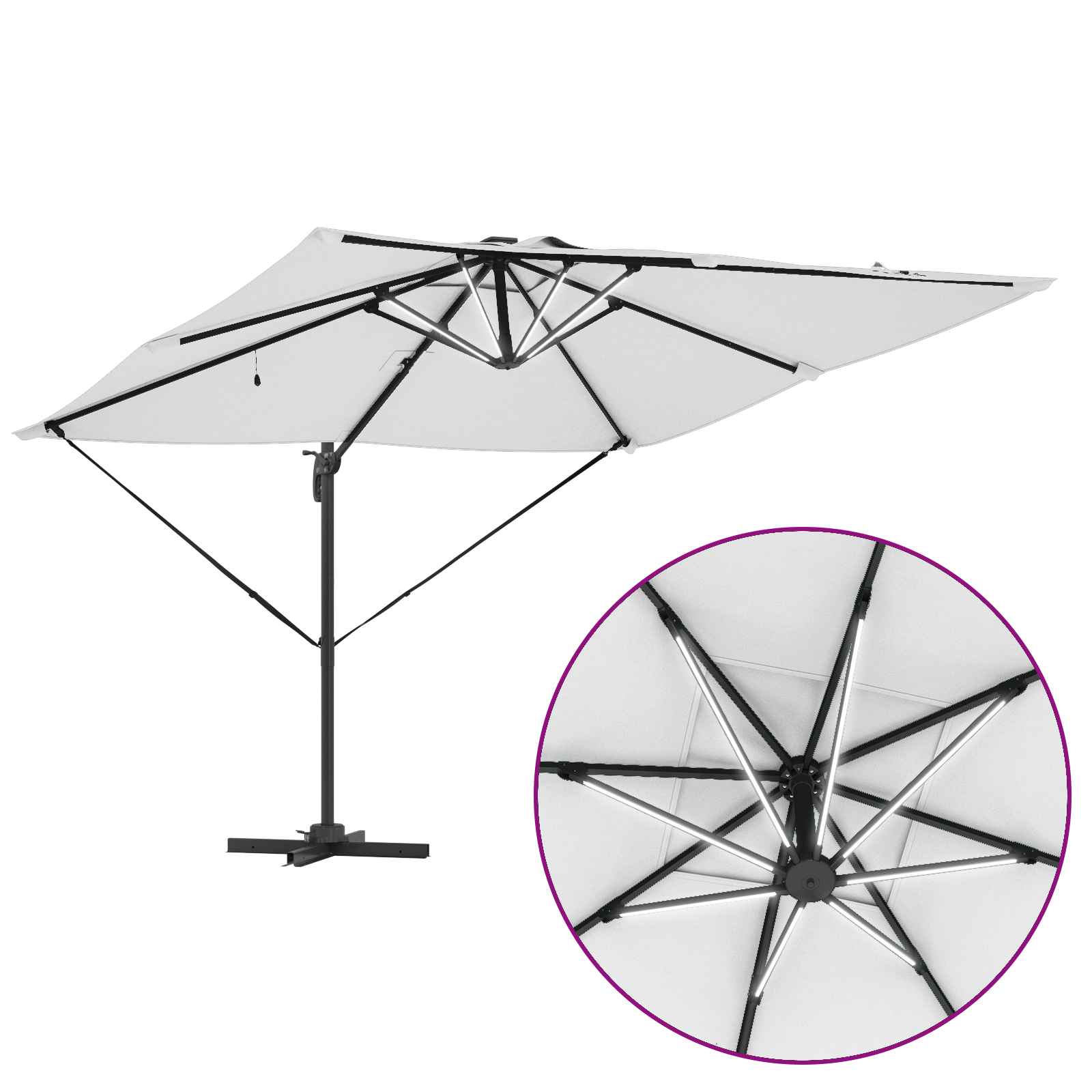 cantilever Roma parasoll med LED-lys Sand 286x285x270 cm Aluminium
