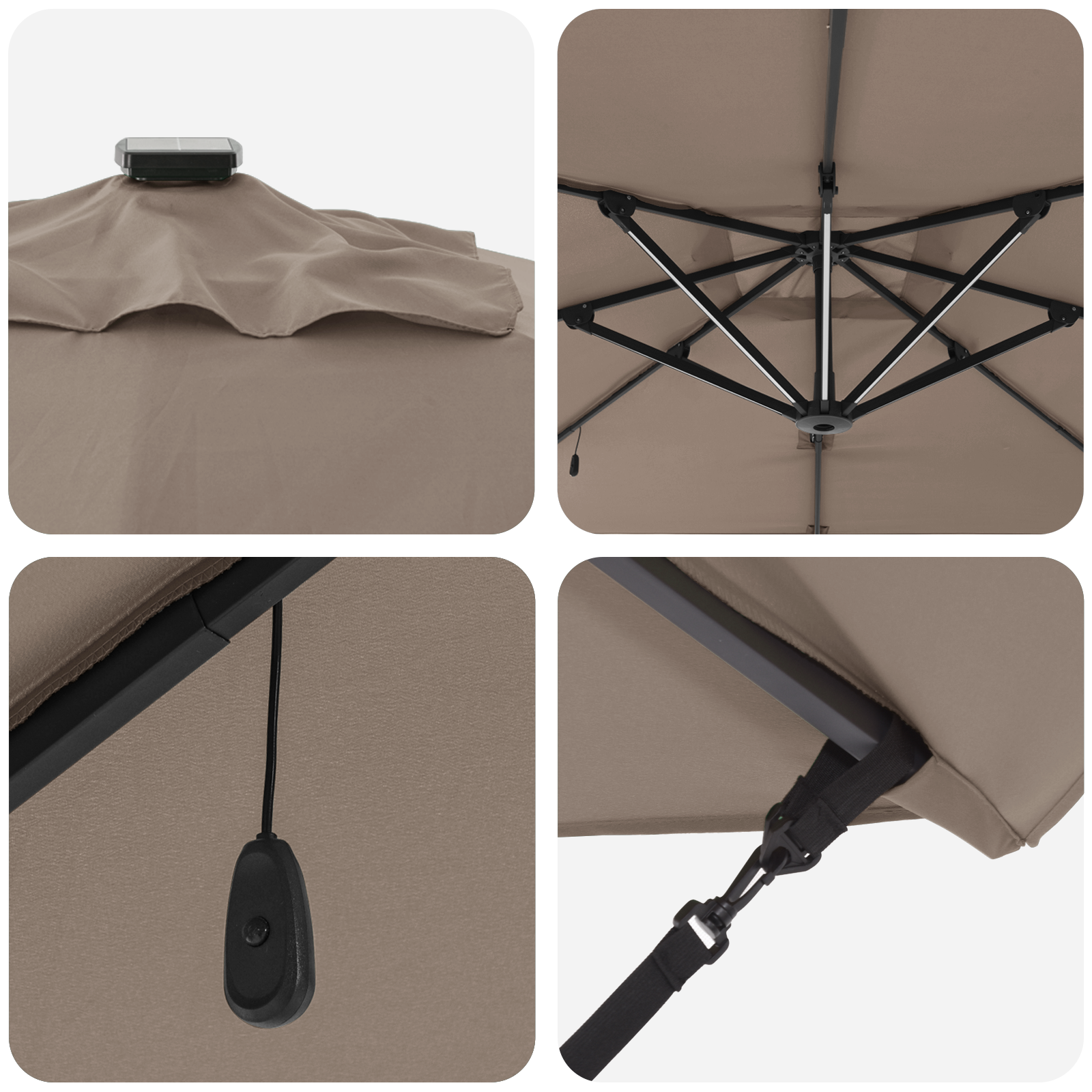 Cantilever Roma parasoll med LED-lamper Taupe 286x285x270 cm Aluminium