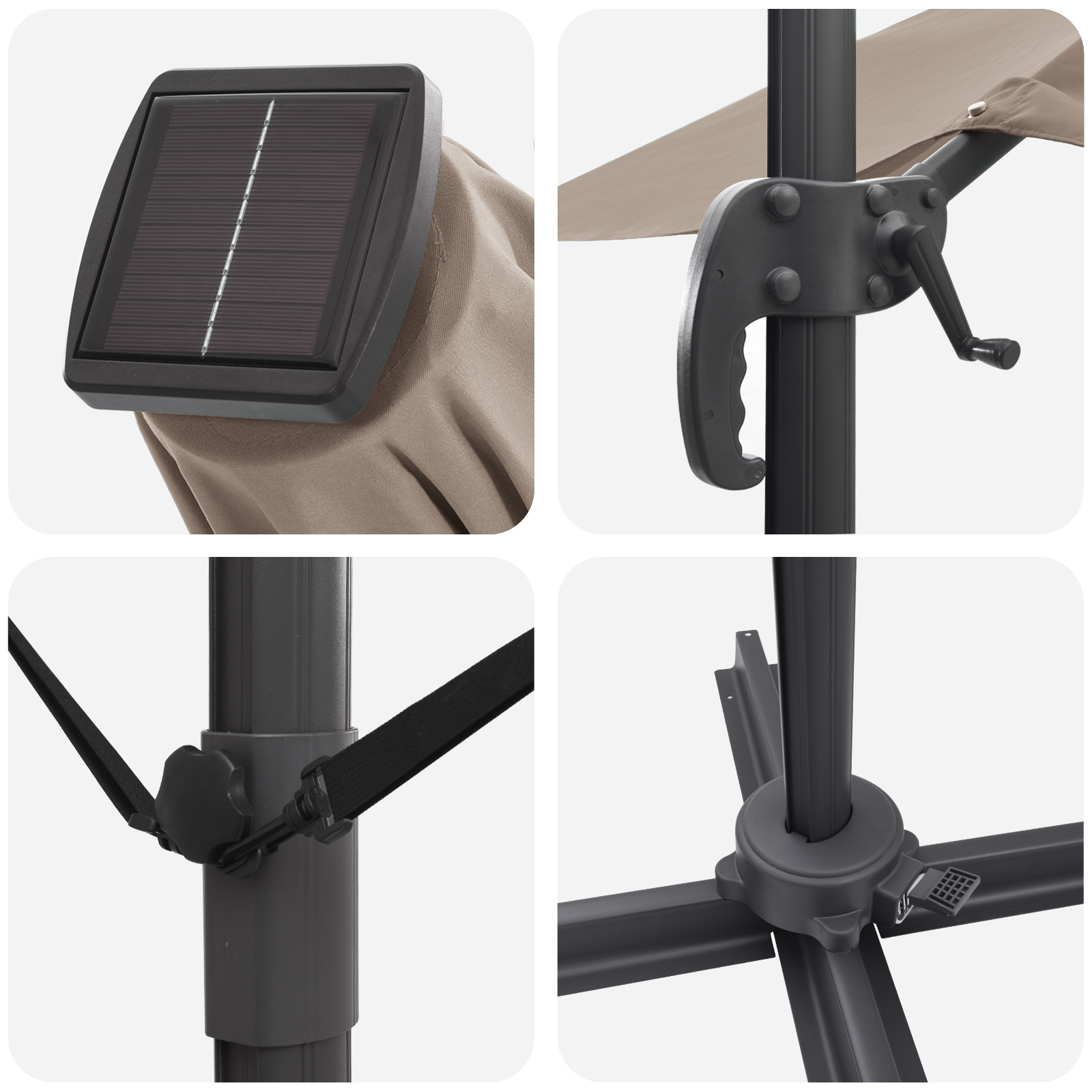 Cantilever Roma parasoll med LED-lamper Taupe 286x285x270 cm Aluminium