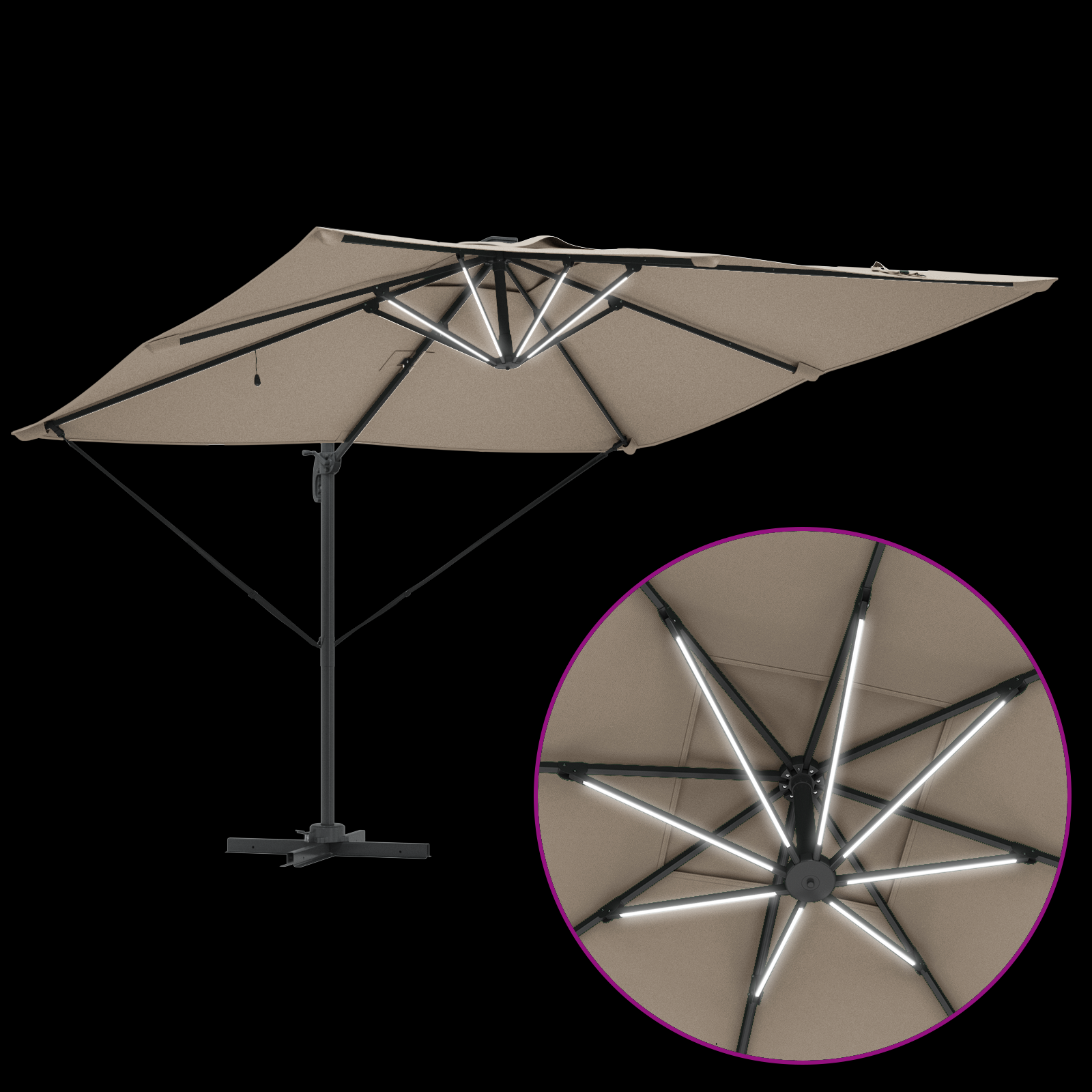 Cantilever Roma parasoll med LED-lamper Taupe 286x285x270 cm Aluminium