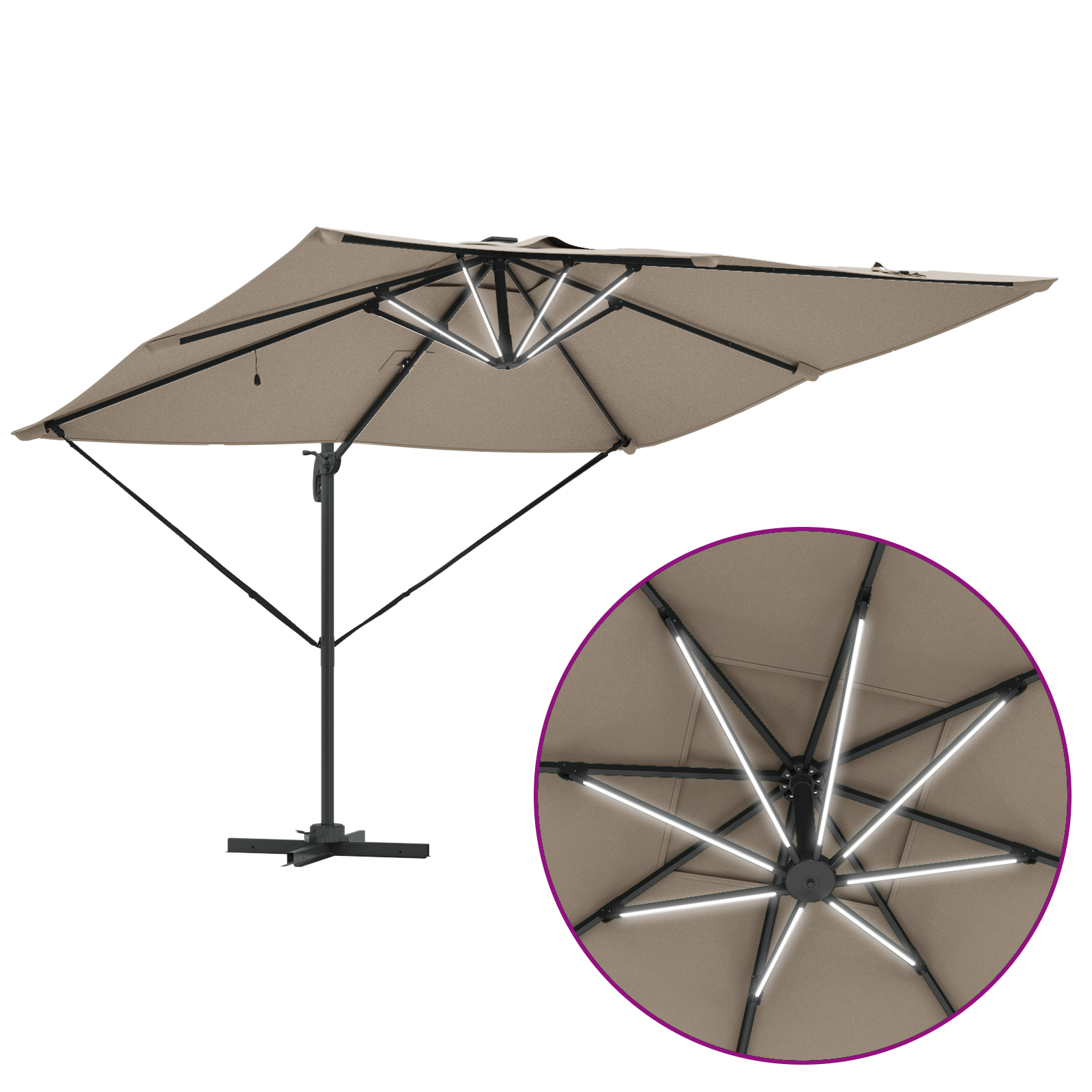 Cantilever Roma parasoll med LED-lamper Taupe 286x285x270 cm Aluminium