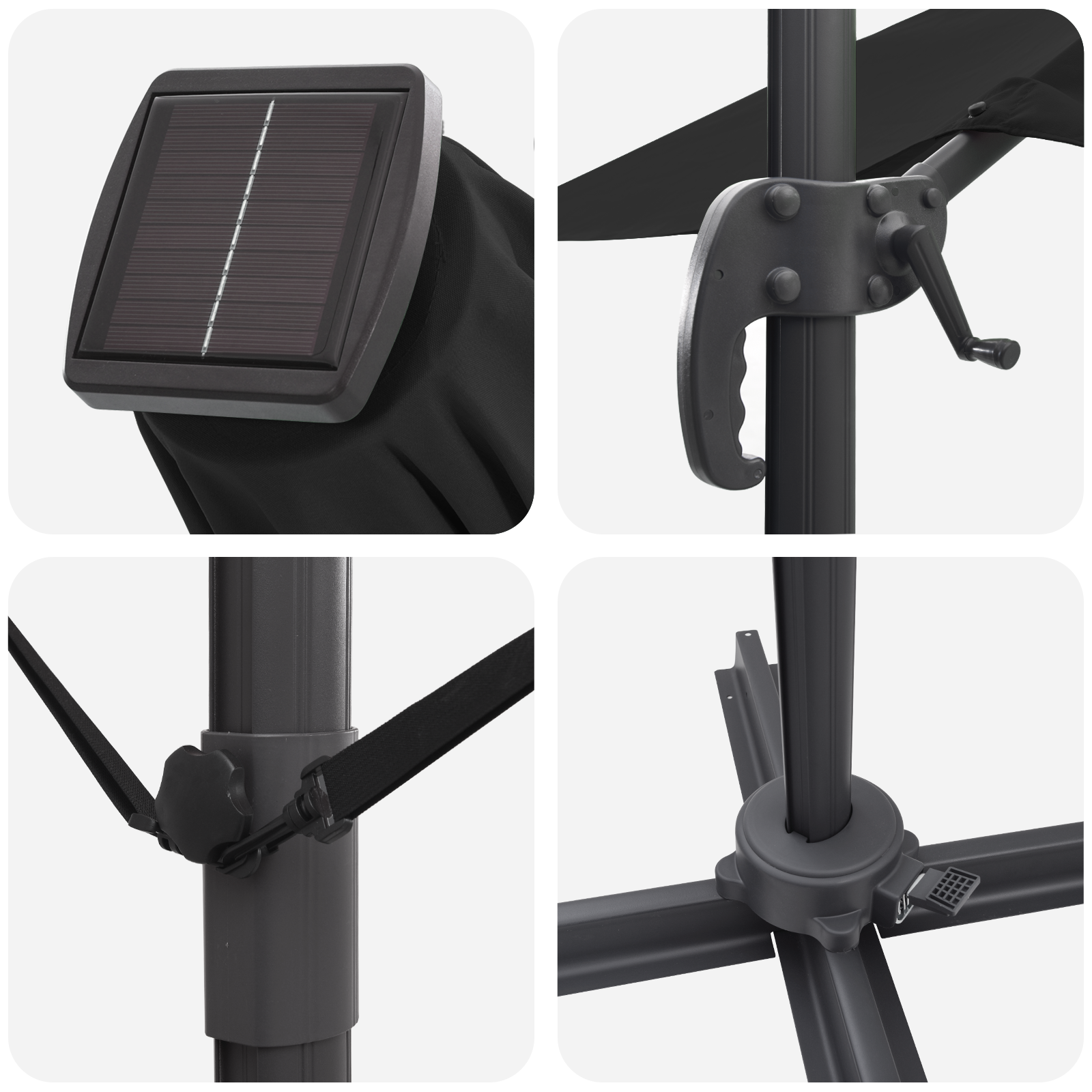 Cantilever Roma parasoll med LED-lamper svart 286x285x270 cm Aluminium
