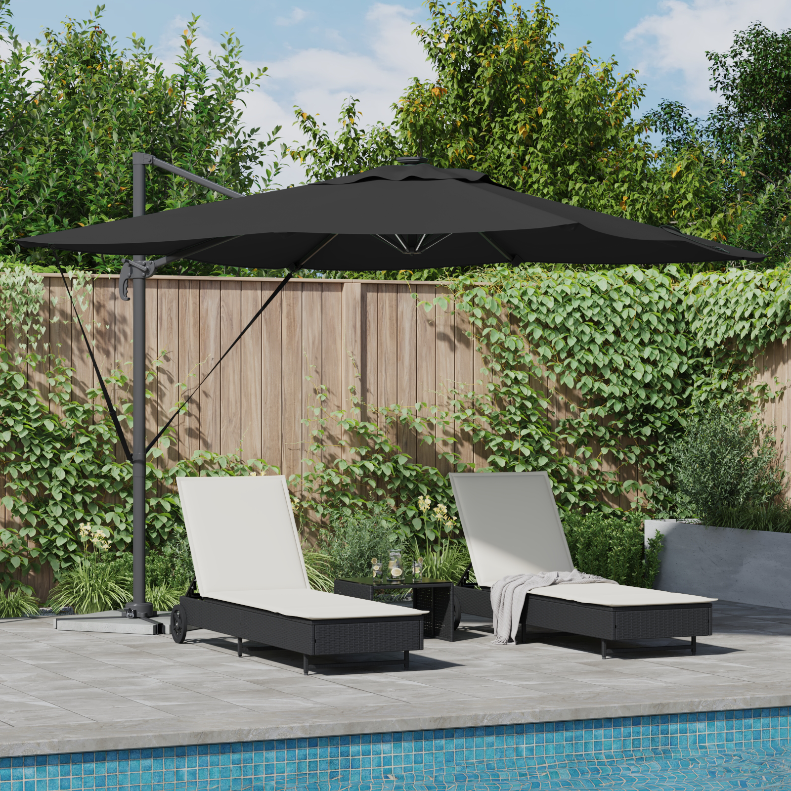 Cantilever Roma parasoll med LED-lamper svart 286x285x270 cm Aluminium