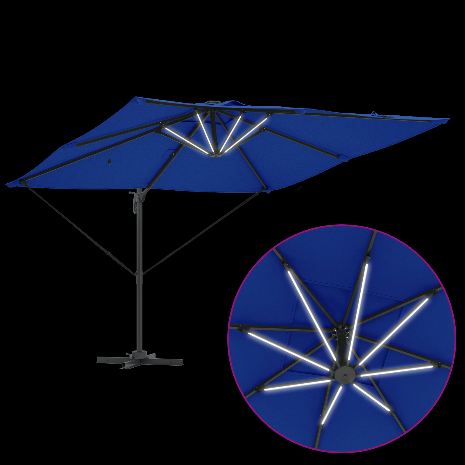 Cantilever Roma Parasol med LED-er Azure Blå 286x285x270 cm Aluminium