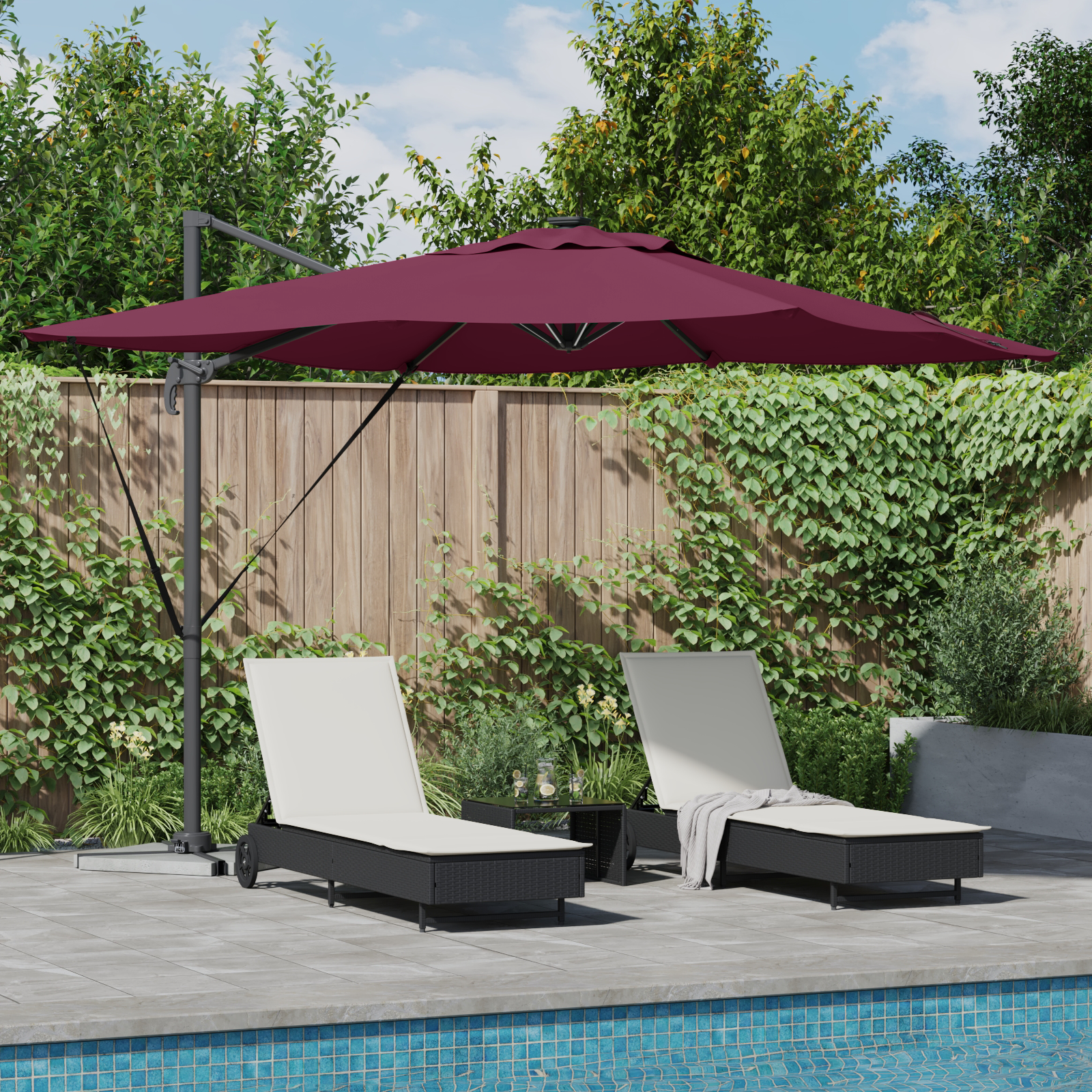 Cantilever Roma parasoll med LED-lamper Burgunder 286x285x270 cm Aluminium