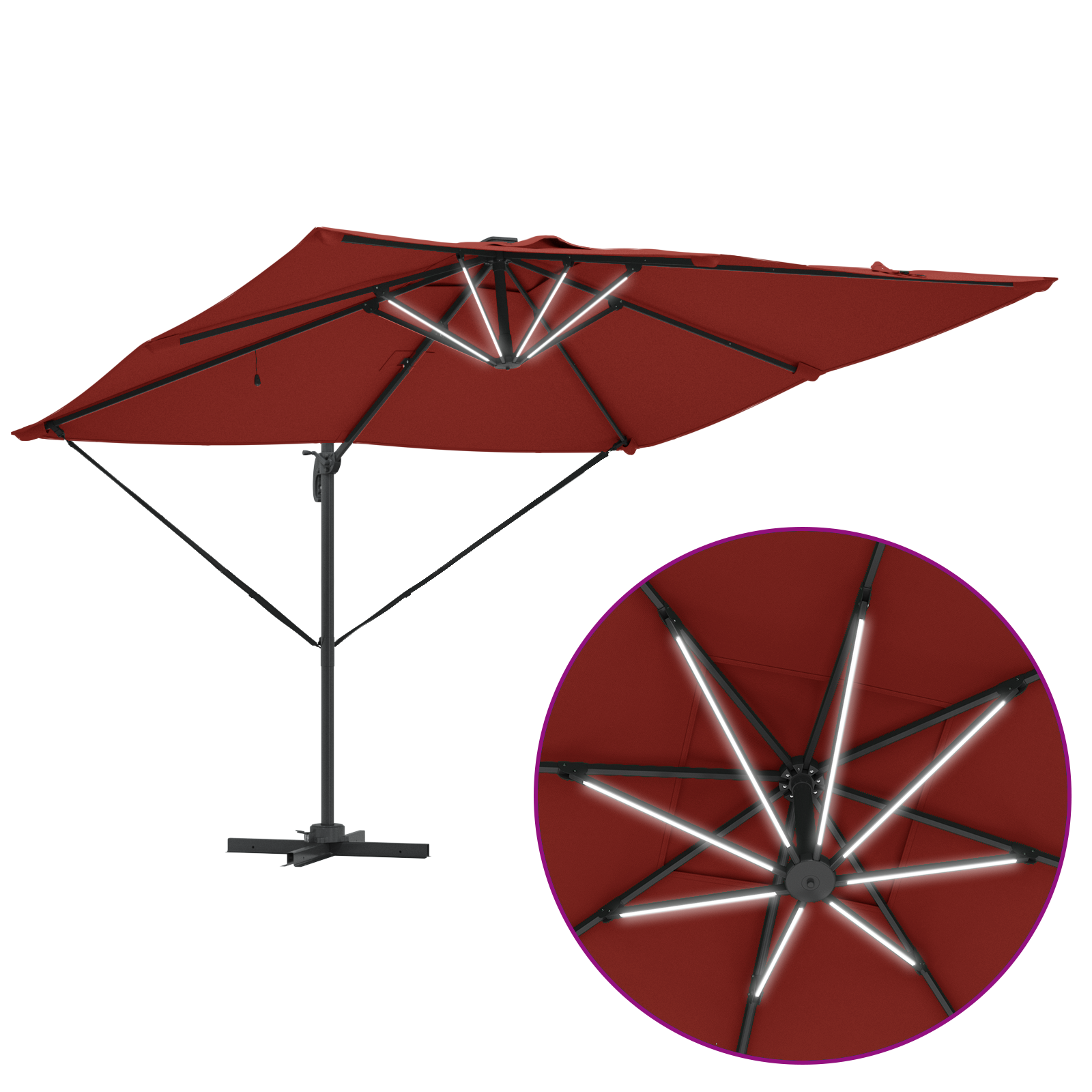 Cantilever Roma Parasol med LED-lys Terracotta 286x285x270 cm Aluminium