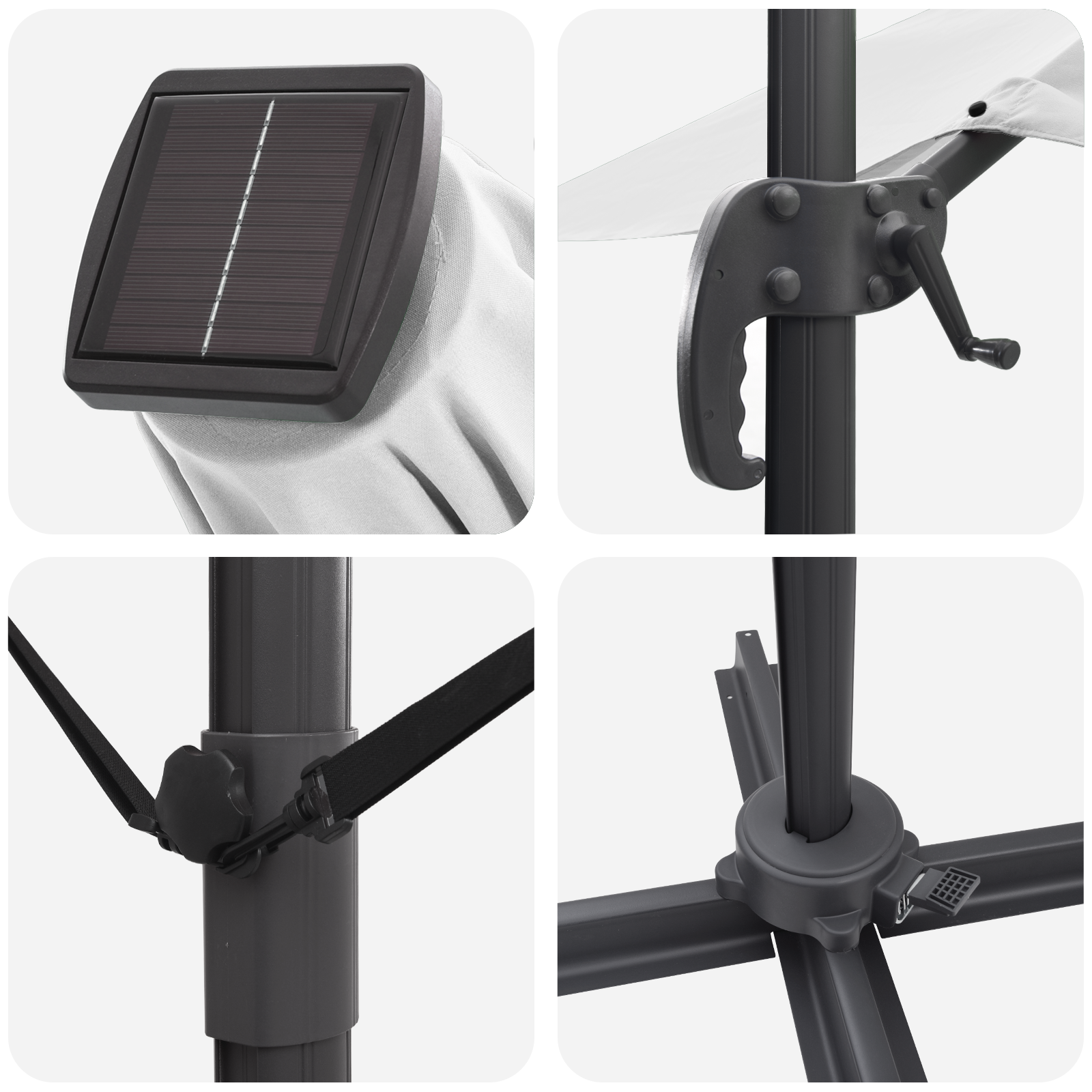Cantilever Roma-parasol med LED-er Sand 352x251x265 cm Aluminium
