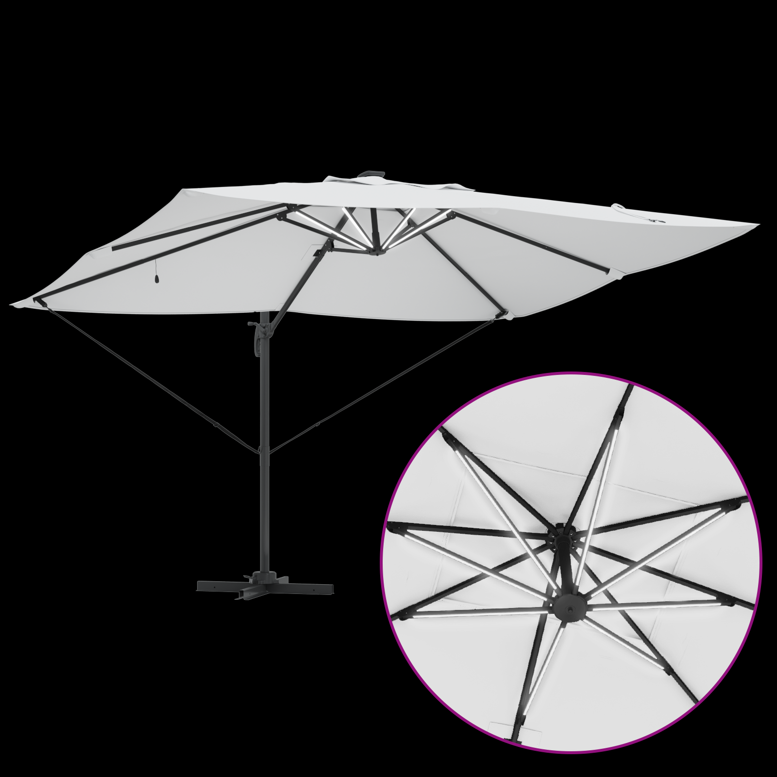 Cantilever Roma-parasol med LED-er Sand 352x251x265 cm Aluminium
