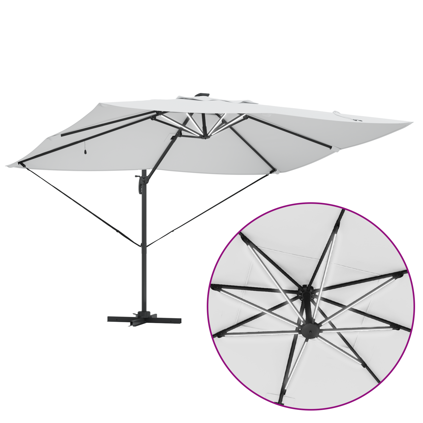 Cantilever Roma-parasol med LED-er Sand 352x251x265 cm Aluminium