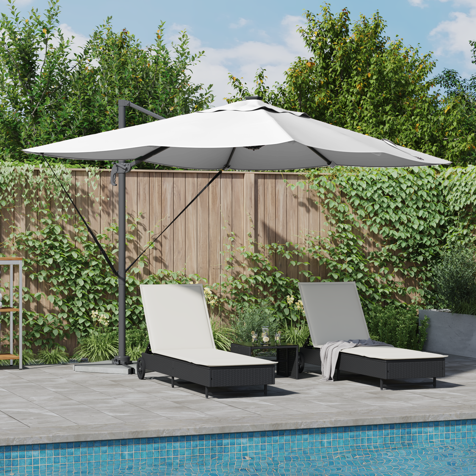 Cantilever Roma-parasol med LED-er Sand 352x251x265 cm Aluminium