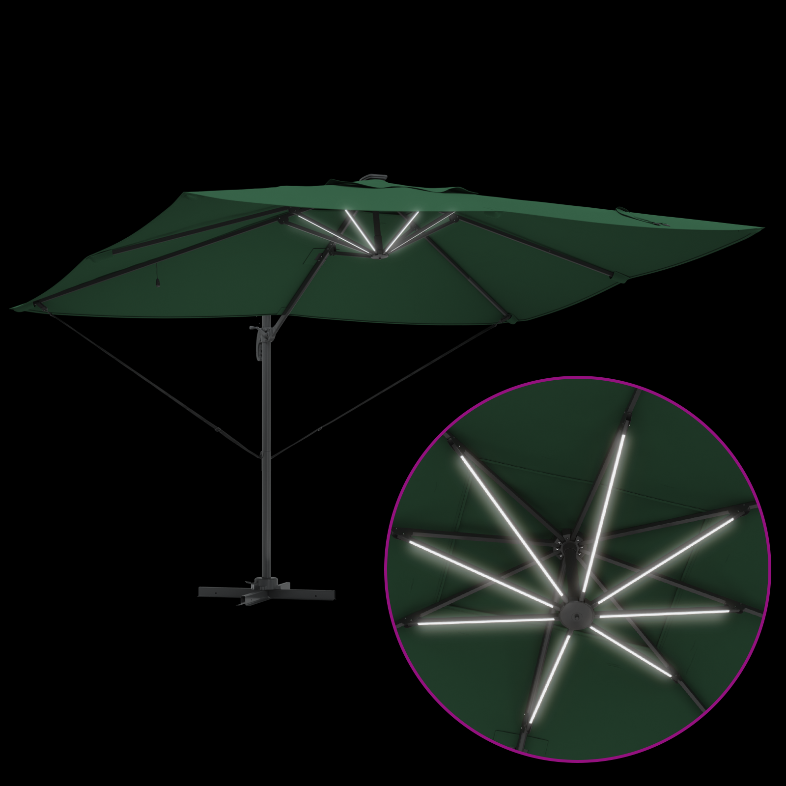 Cantilever Roma Parasol med LED-lamper Grønn 352x251x265 cm Aluminium