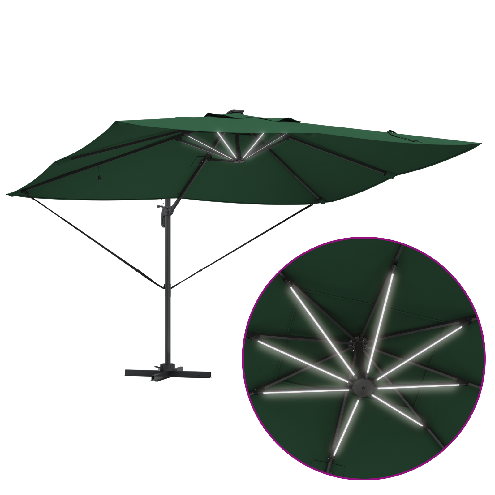 Cantilever Roma Parasol med LED-lamper Grønn 352x251x265 cm Aluminium