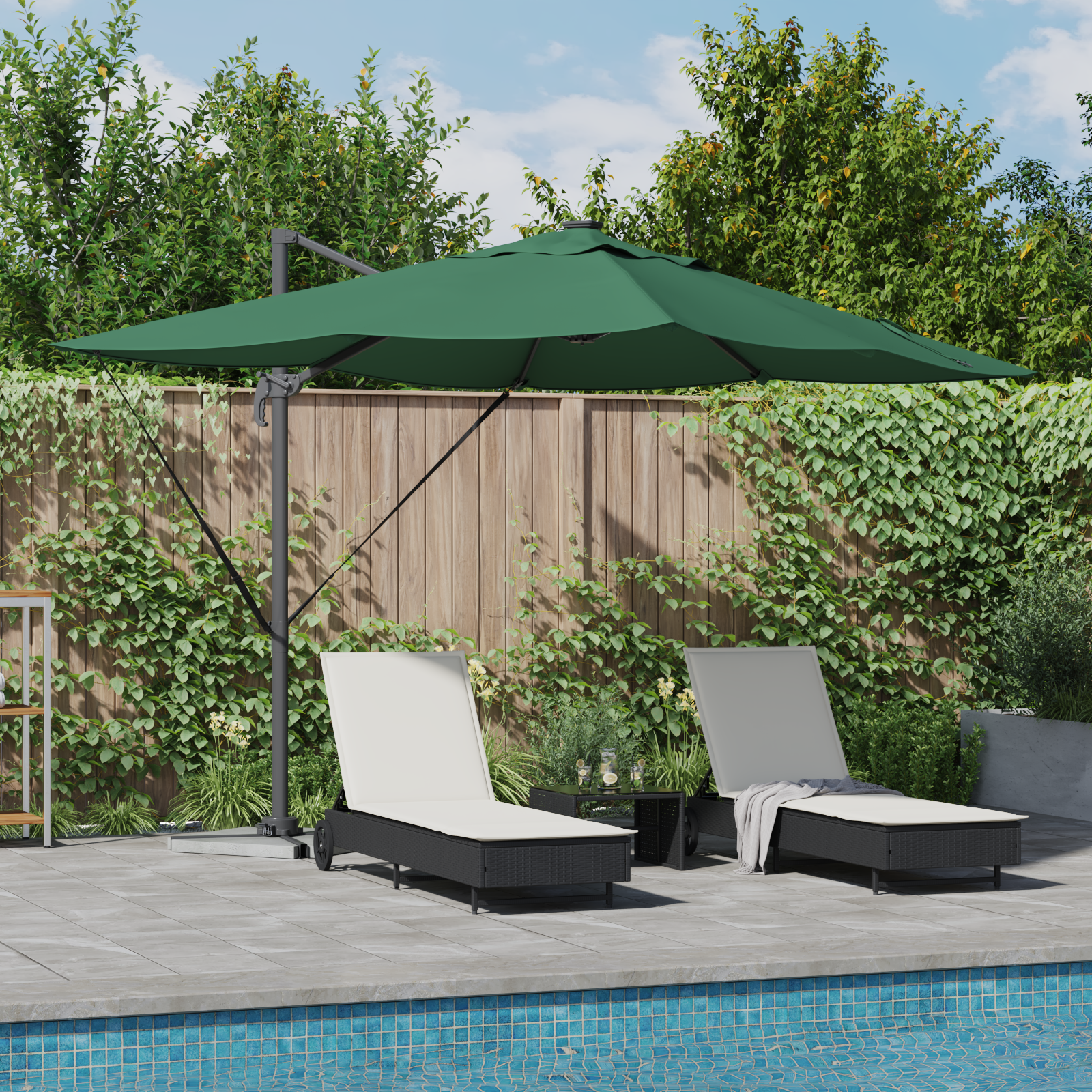 Cantilever Roma Parasol med LED-lamper Grønn 352x251x265 cm Aluminium