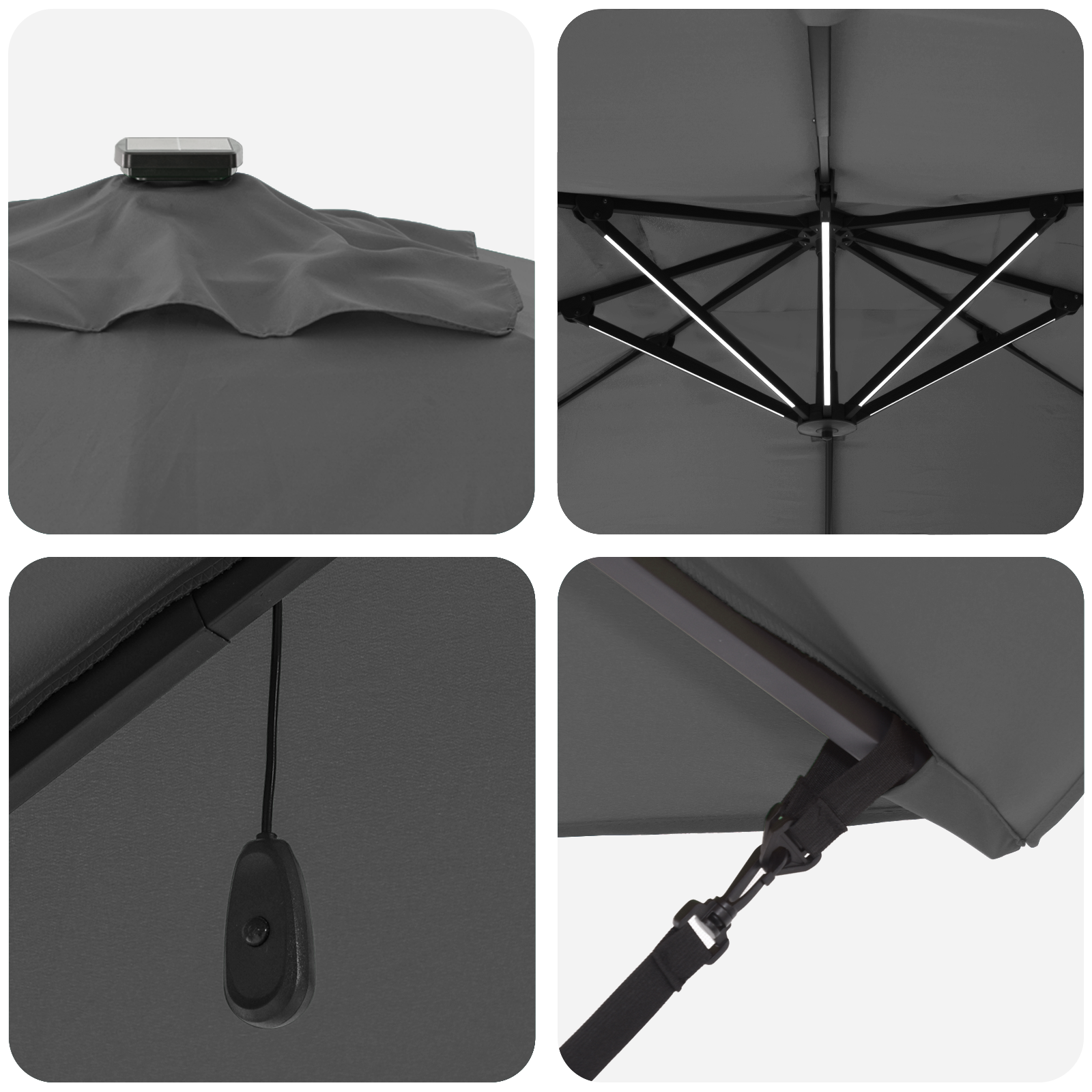 Cantilever Roma parasoll med LED-antrasitt 352x251x265 cm Aluminium