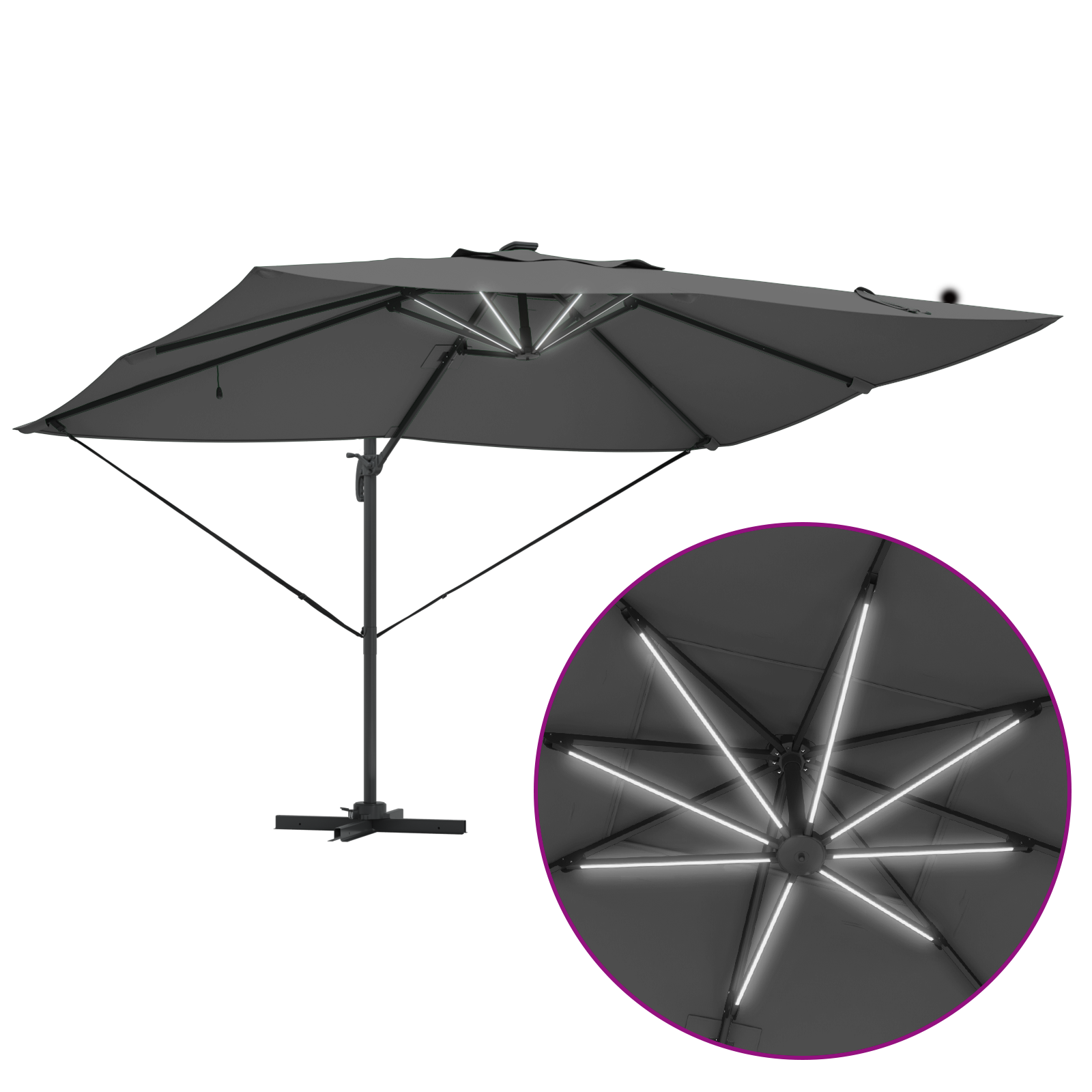Cantilever Roma parasoll med LED-antrasitt 352x251x265 cm Aluminium