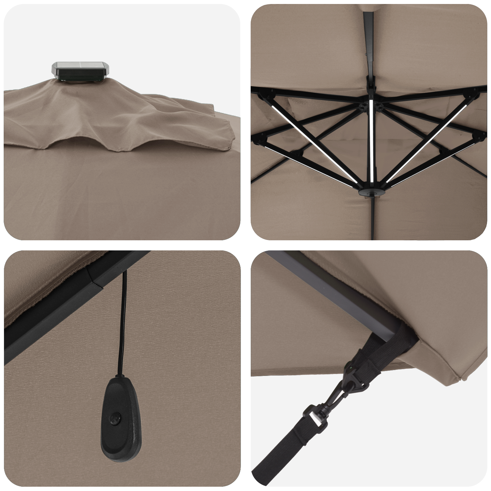 Cantilever Roma Parasol med LED Lys Taupe 352x251x265 cm Aluminium