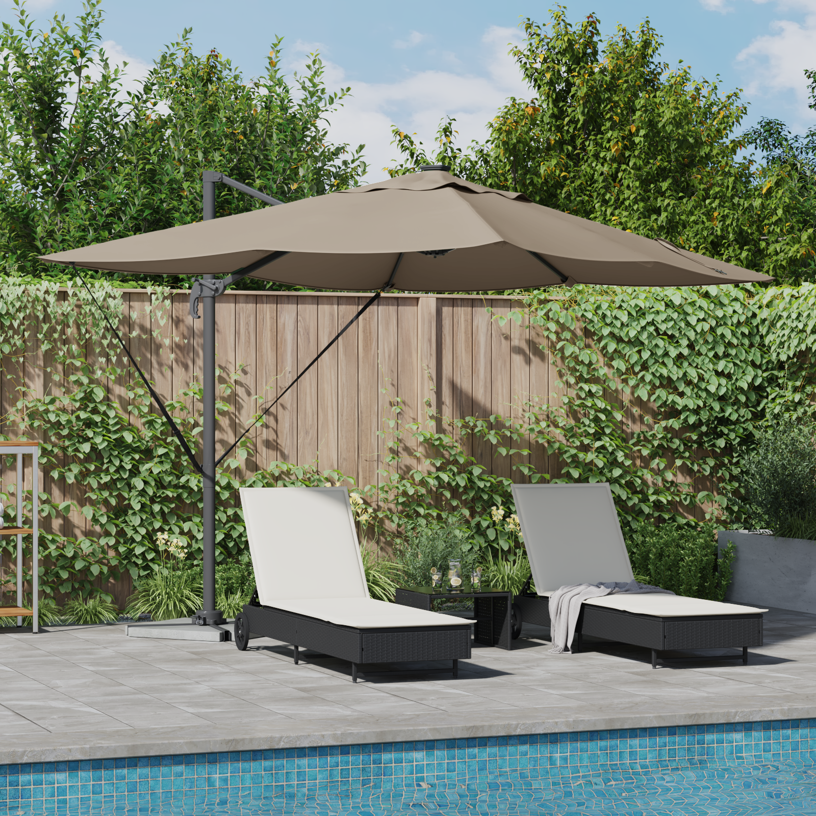 Cantilever Roma Parasol med LED Lys Taupe 352x251x265 cm Aluminium