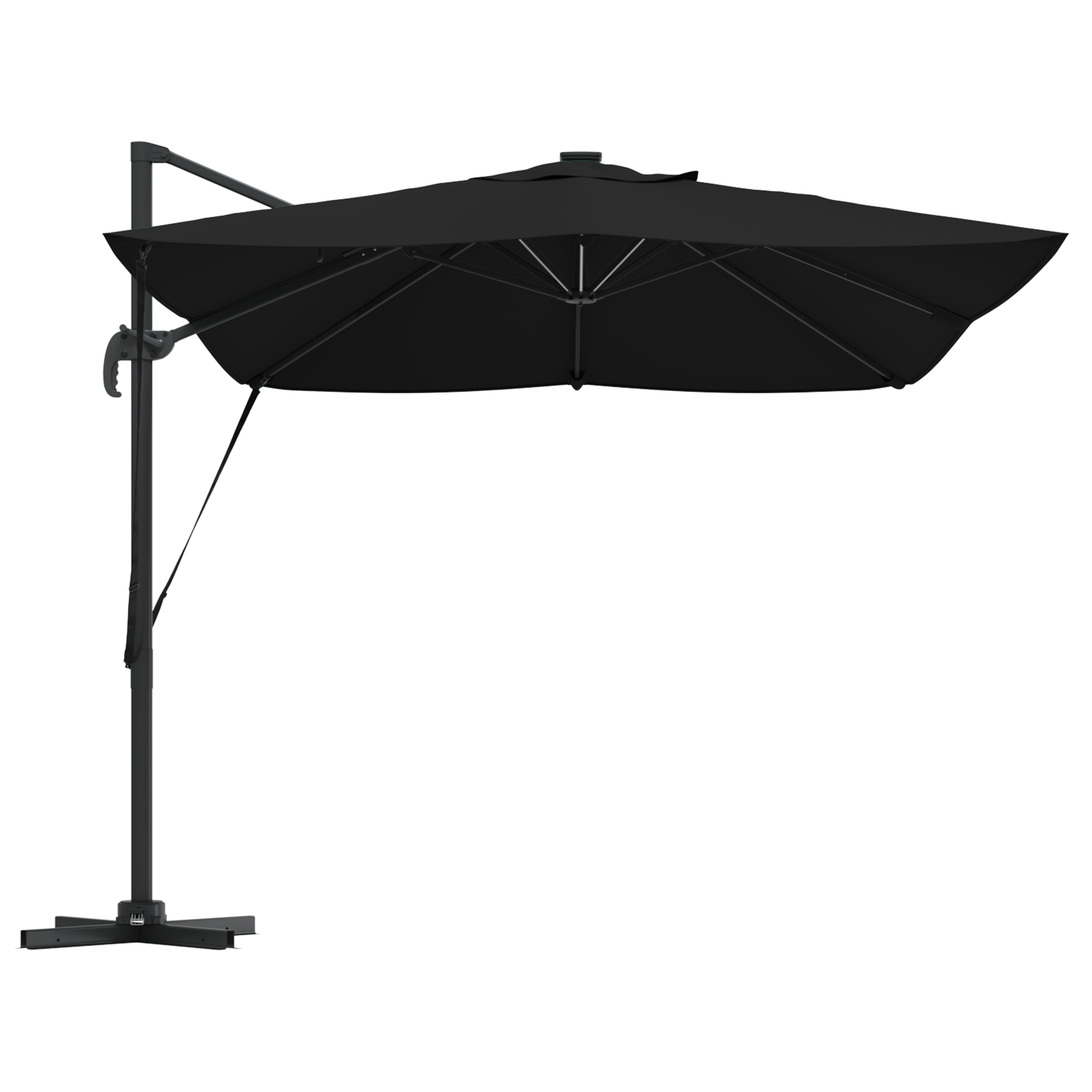 Cantilever Roma-parasoll med LED lys Svart 352x251x265 cm Aluminium