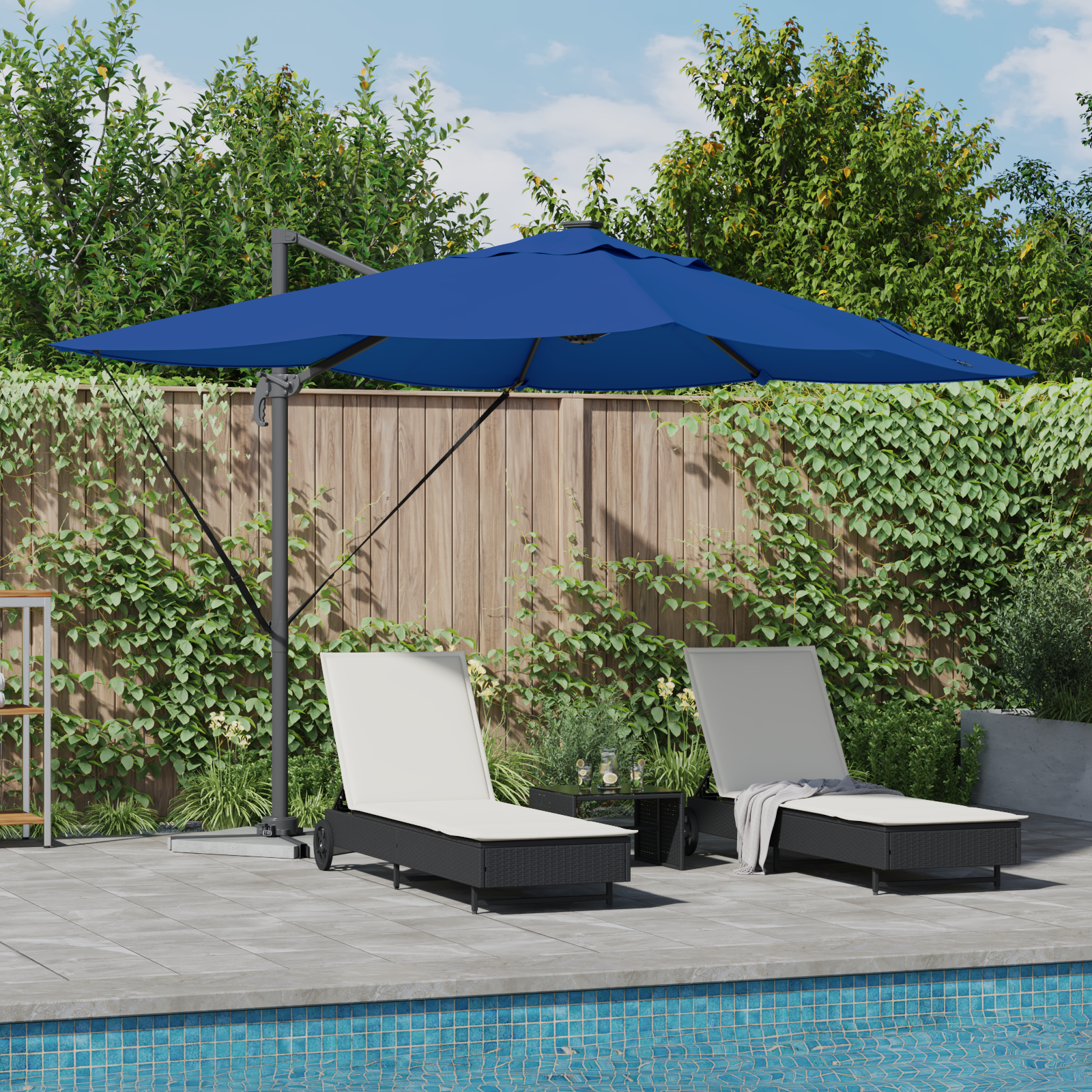 Cantilever Roma Parasoll med LED-lamper Azure Blå 352x251x265 cm Aluminium