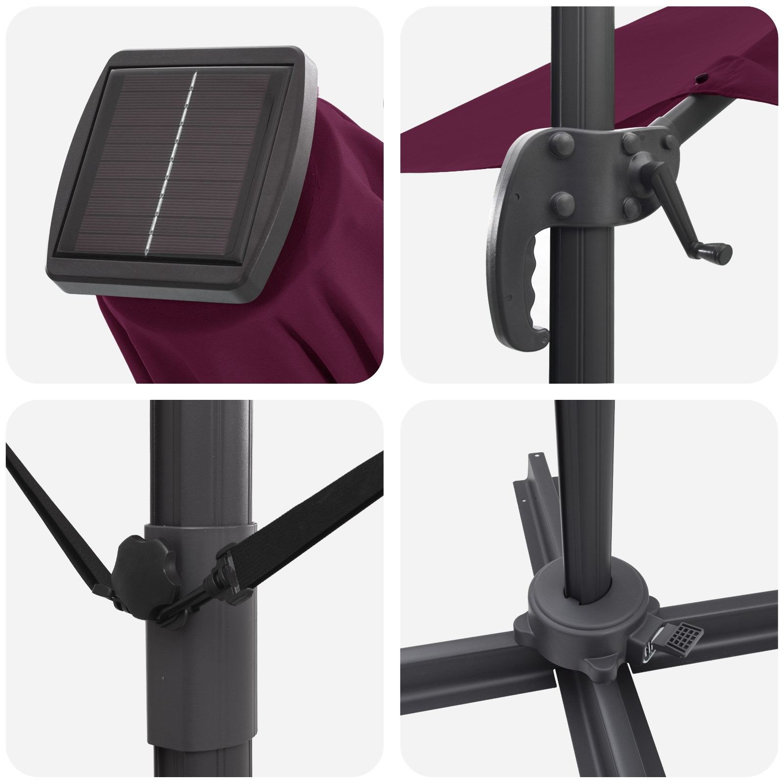 Cantilever Roma Parasol med LED i Bordeaux-rød 352x251x265 cm Aluminium