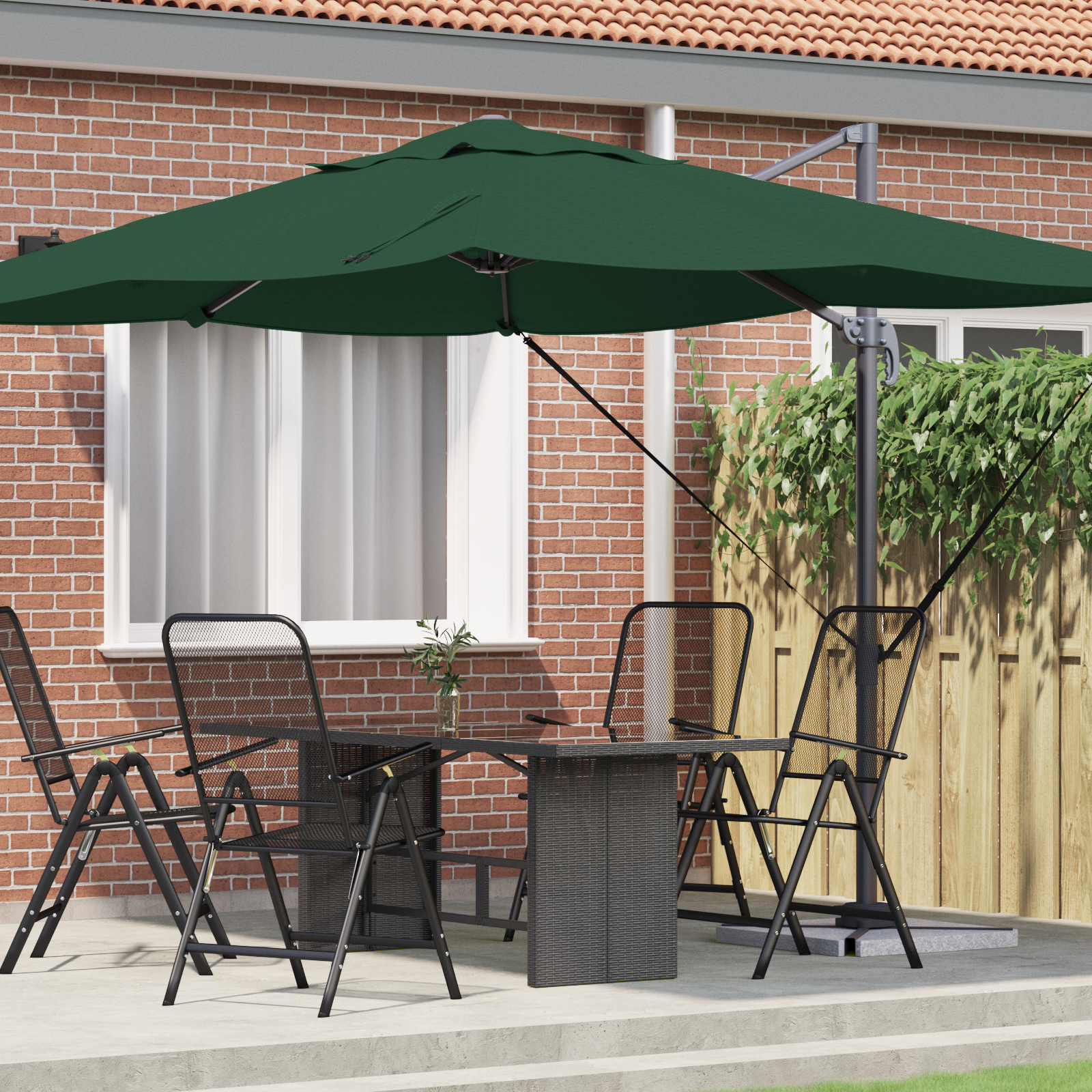 Grønn Cantilever Parasoll Grønn Polyester og metallramme Stor