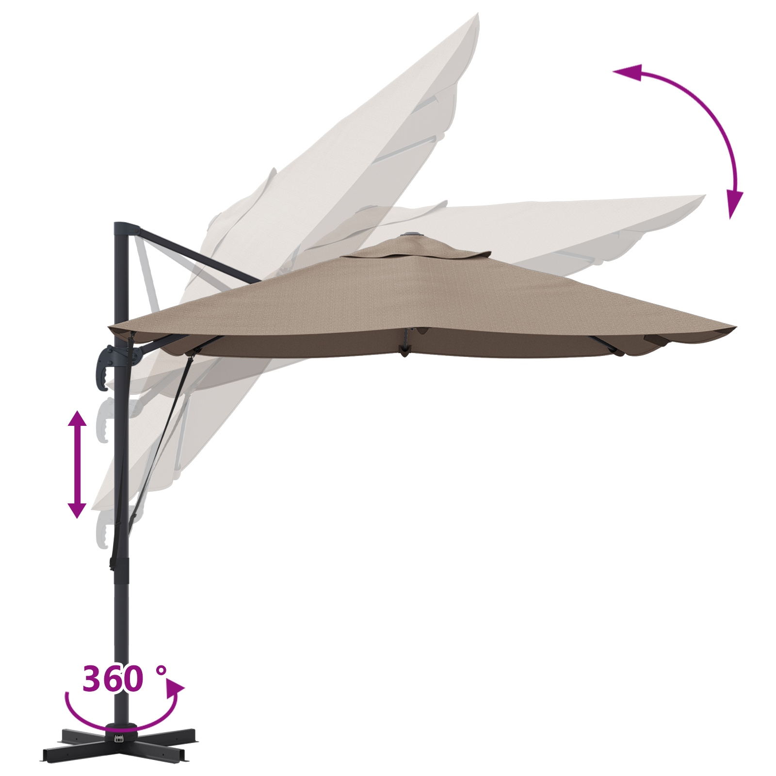 Cantilever Parasoll Taupe Polyester Stor Sammenleggbar