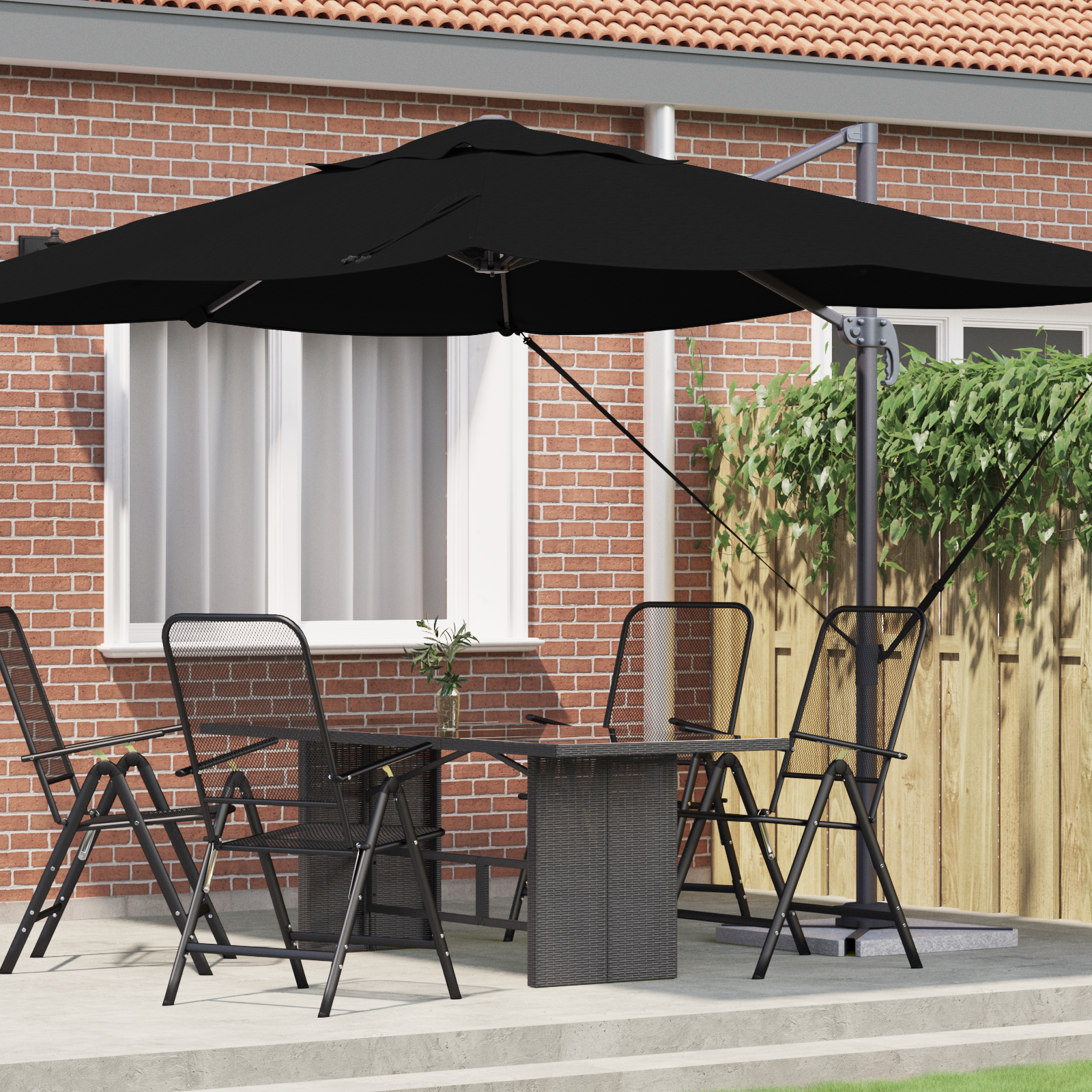 Cantilever Parasoll Svart Polyesterbaldakin med metallramme Stor