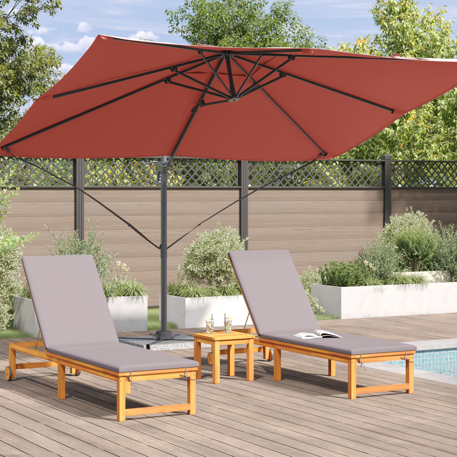 Cantilever Parasoll Terracotta Polyester, Stål Stor
