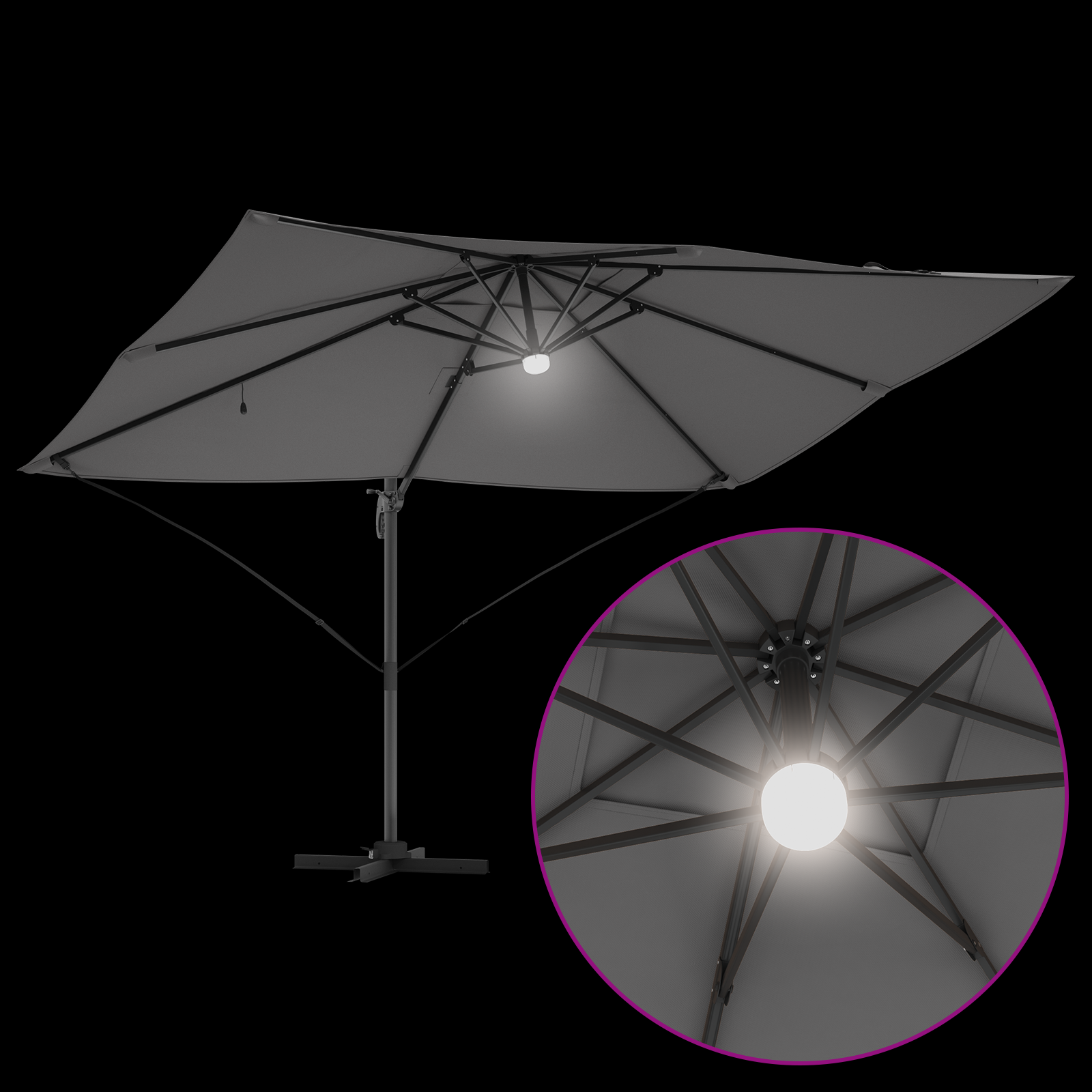 Cantilever Parasoll - Antrasitt Antrasitt Polyester Stor