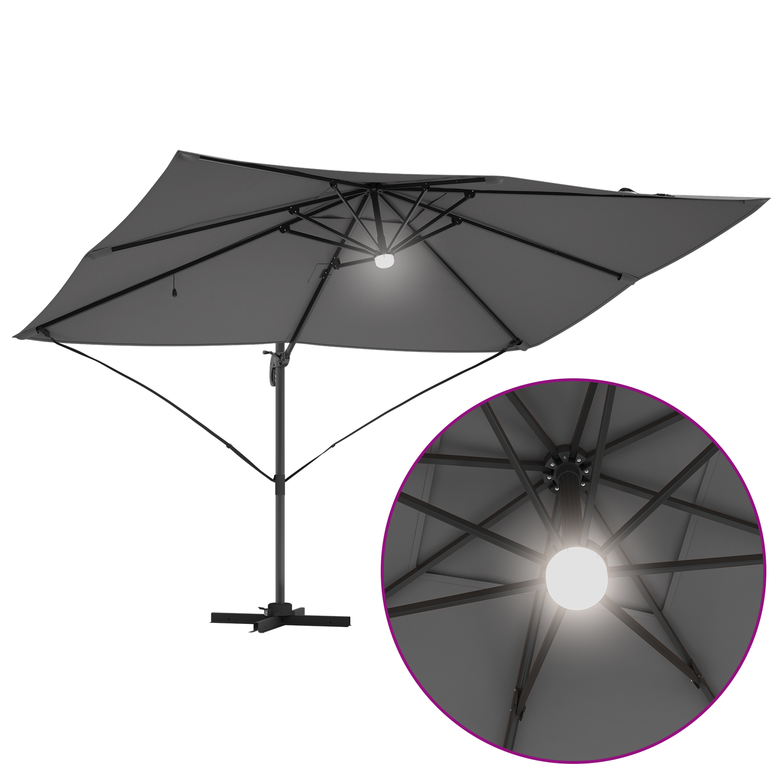 Cantilever Parasoll - Antrasitt Antrasitt Polyester Stor