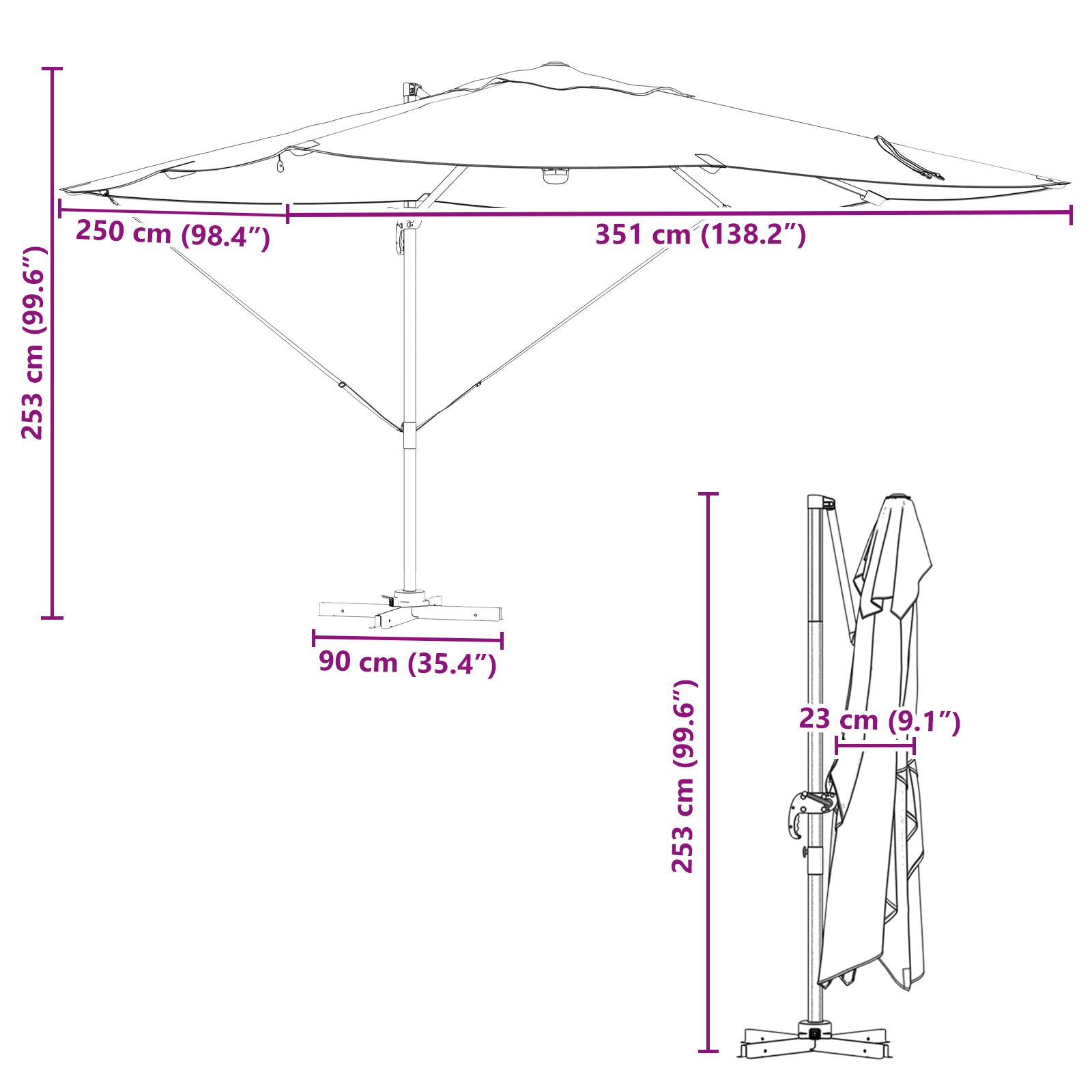 Cantilever Parasoll - Antrasitt Antrasitt Polyester Stor