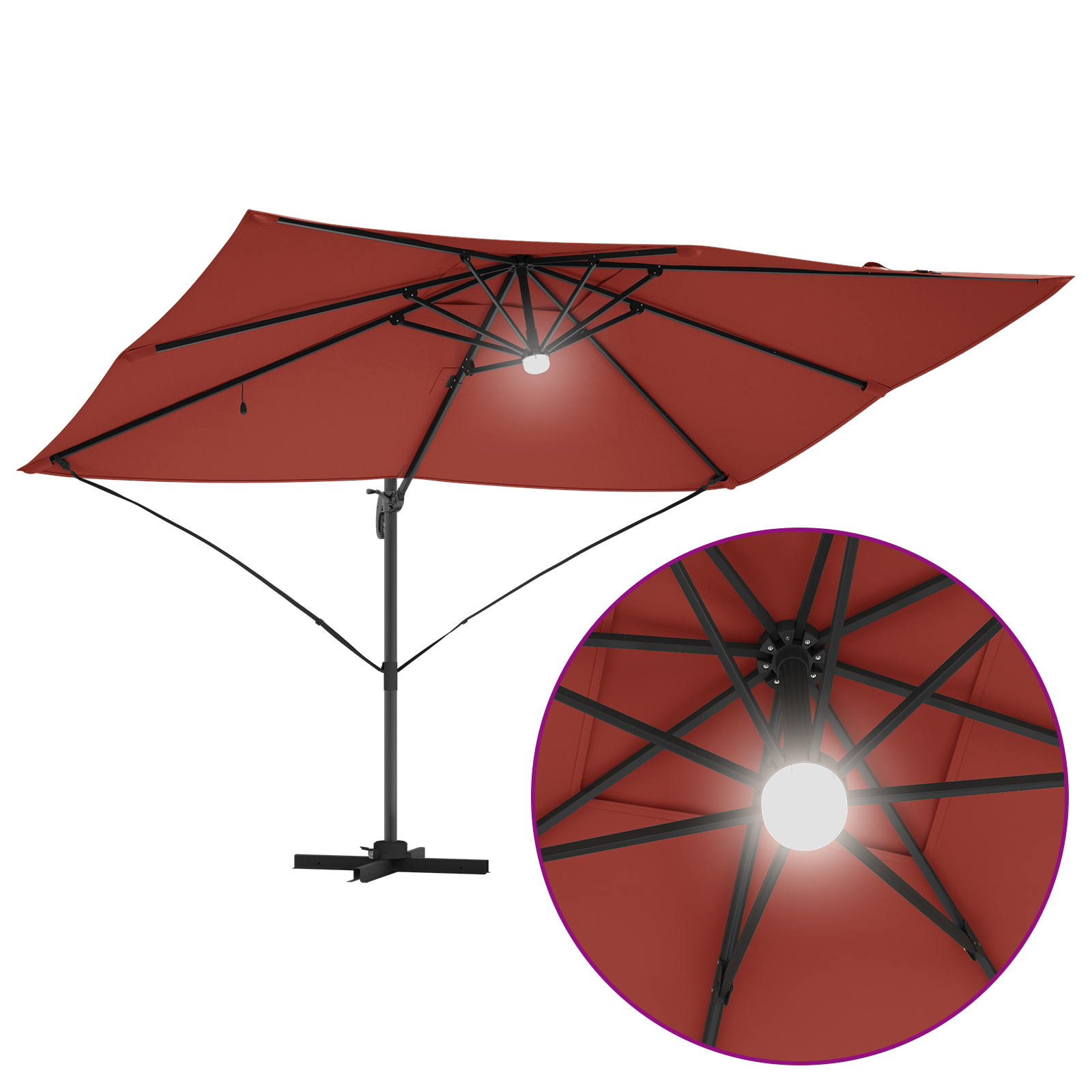 Cantilever Parasoll Terrakotta Polyester Stor Sammenleggbar
