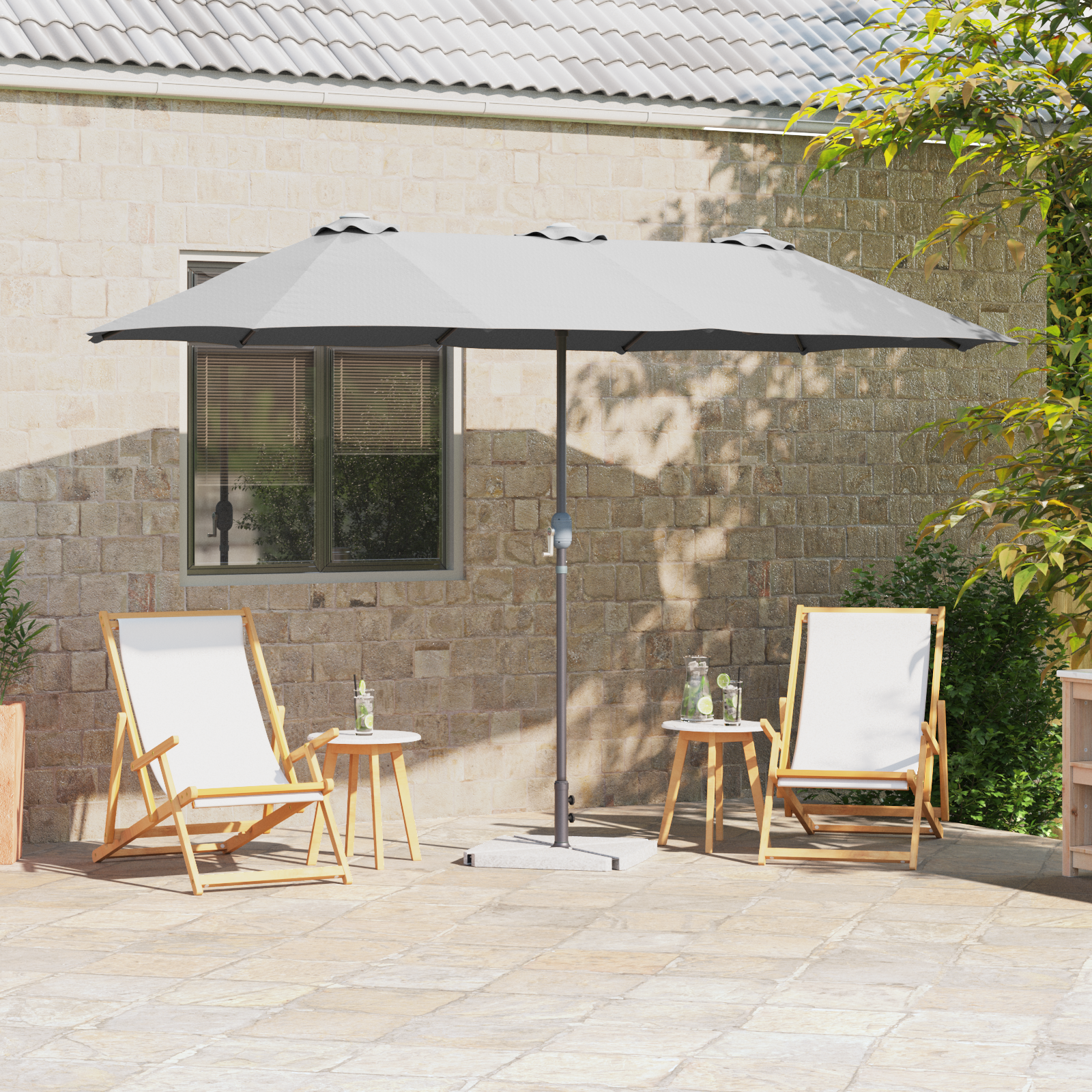 Hageparasol sand 380 x 196 x 235 cm Pulverlakkert stål