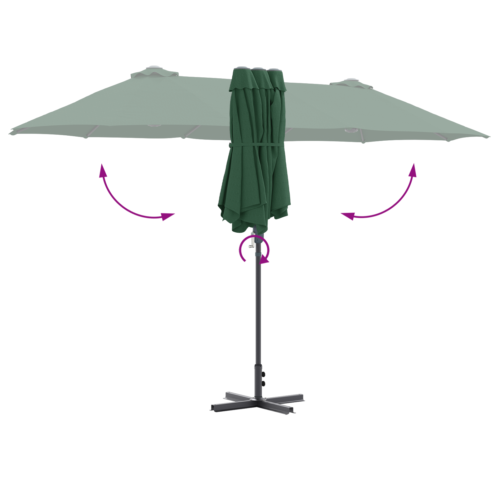 Hageparasol grønn 380 x 196 x 235 cm Pulverlakkert stål