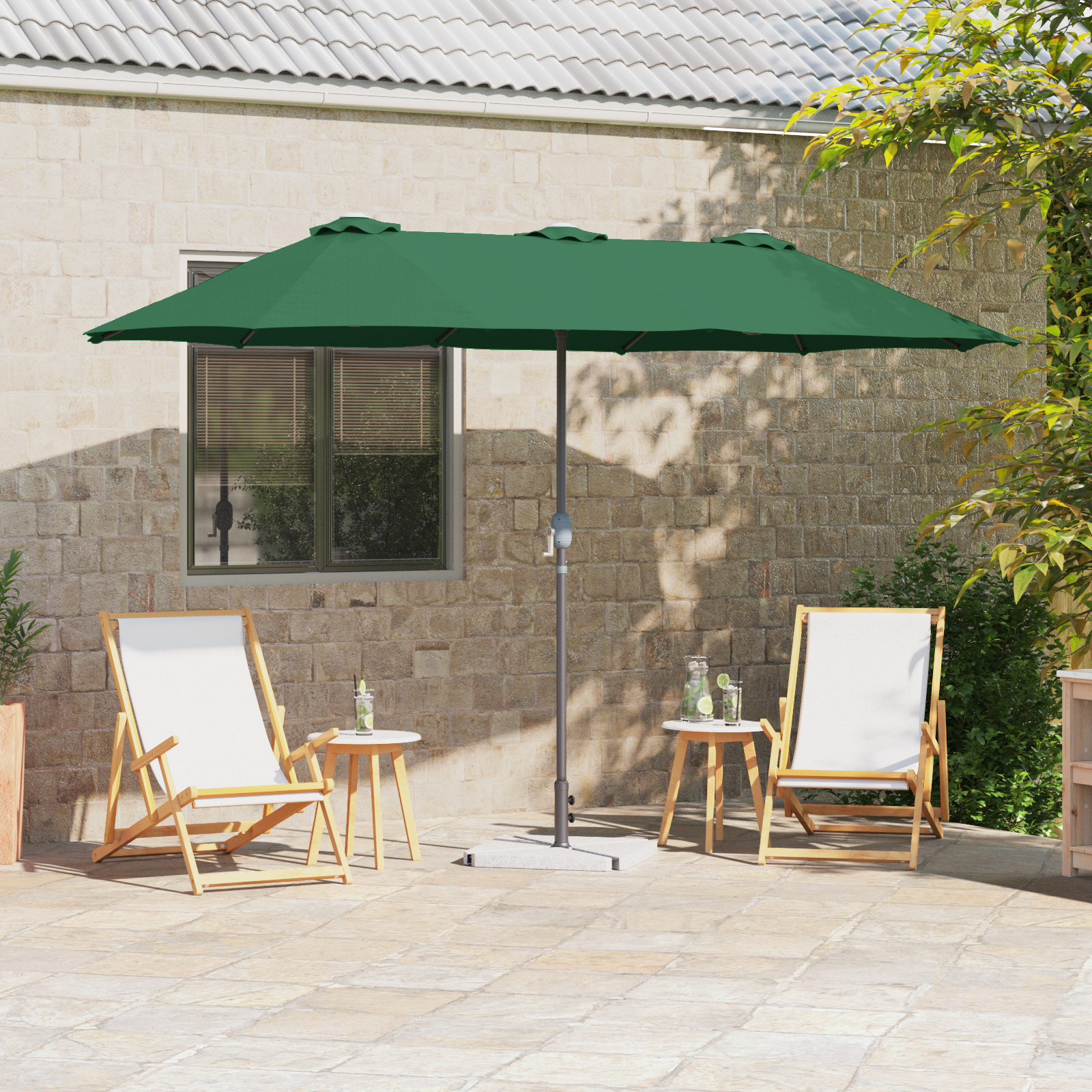Hageparasol grønn 380 x 196 x 235 cm Pulverlakkert stål