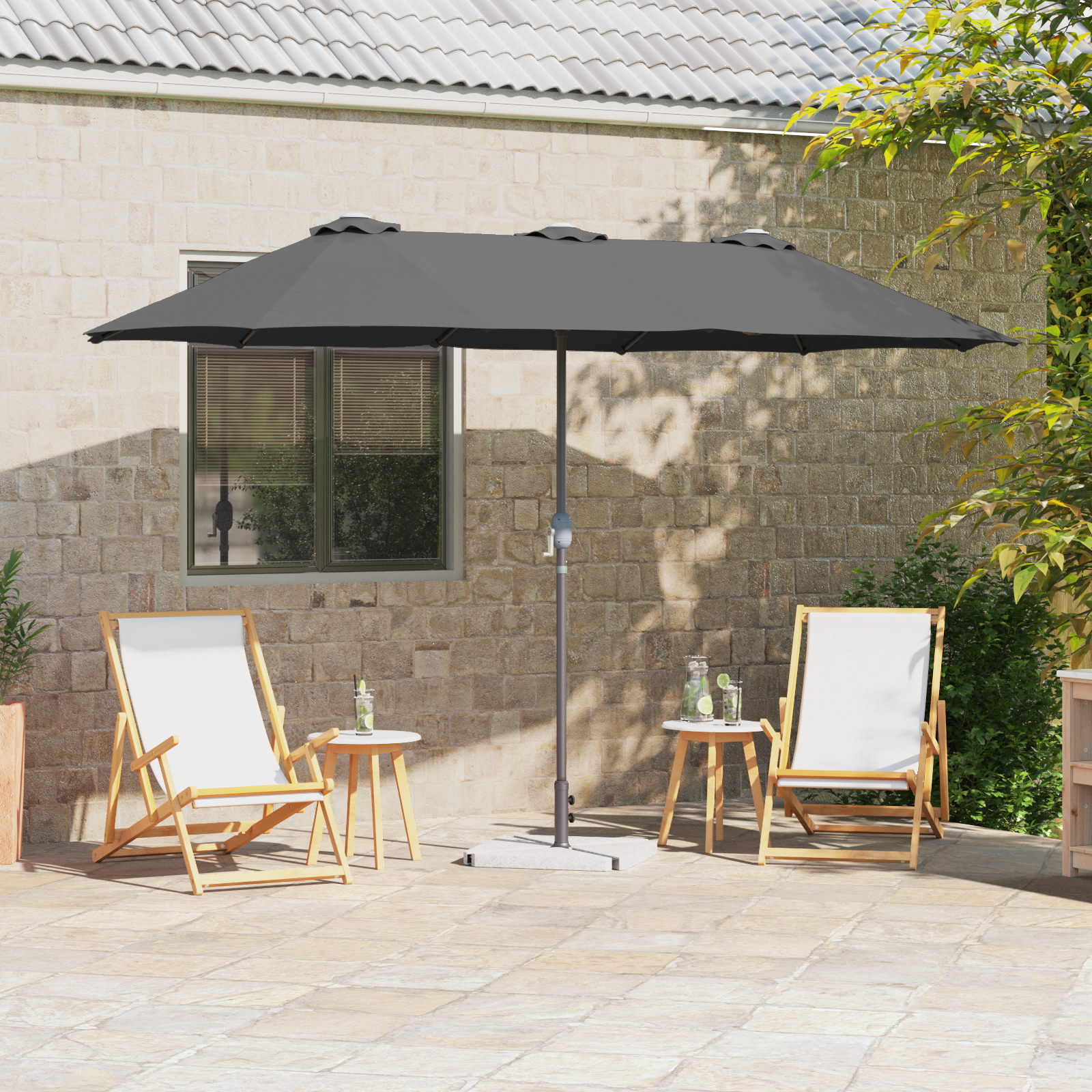 Hageparasol Antrasitt 380 x 196 x 235 cm Pulverlakkert stål