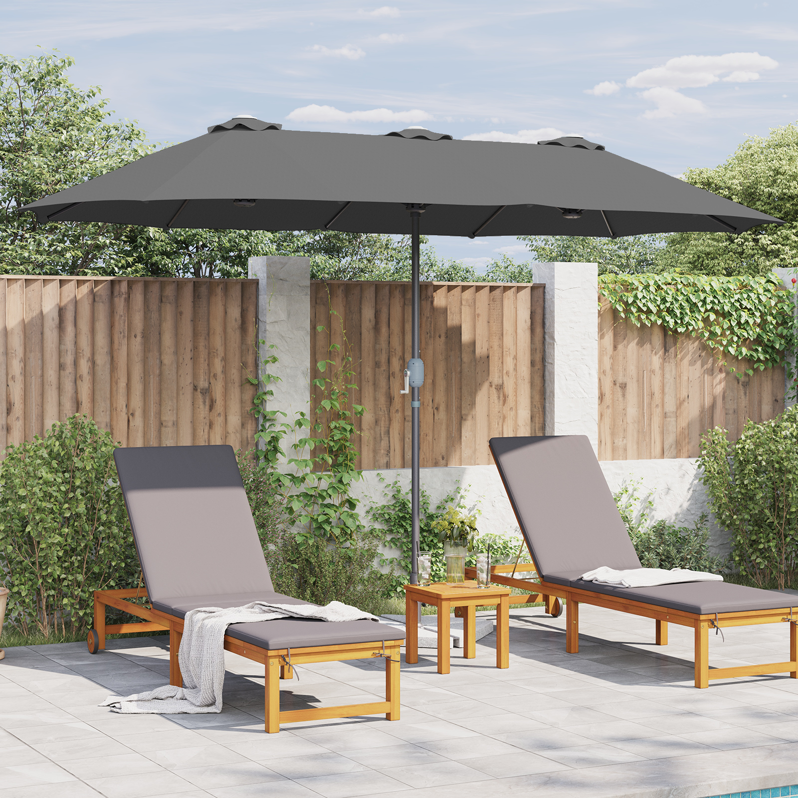 Hageparasol Antrasitt 380 x 196 x 235 cm Pulverlakkert stål