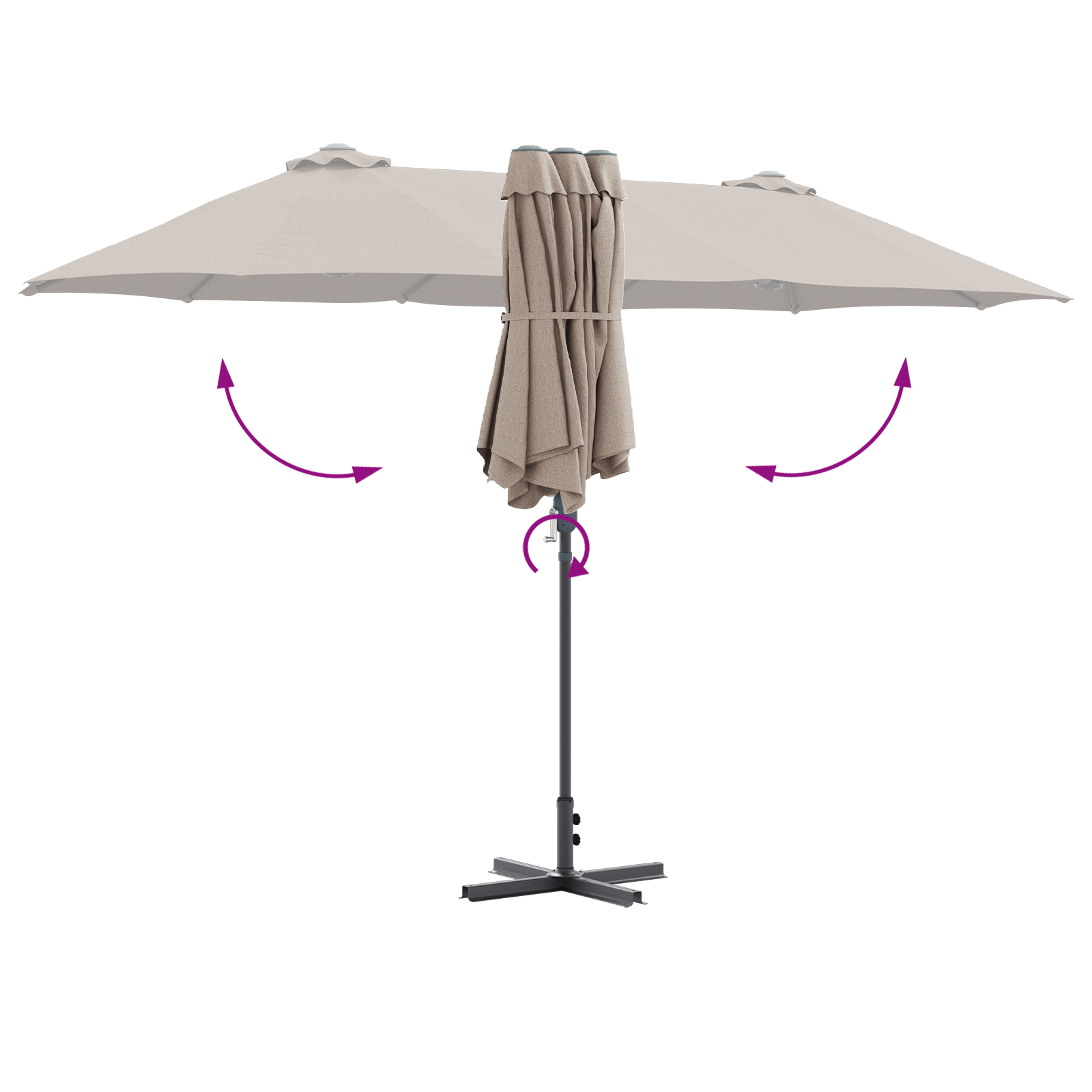 Hageparasol Gråbrun 380 x 196 x 235 cm Pulverlakkert stål