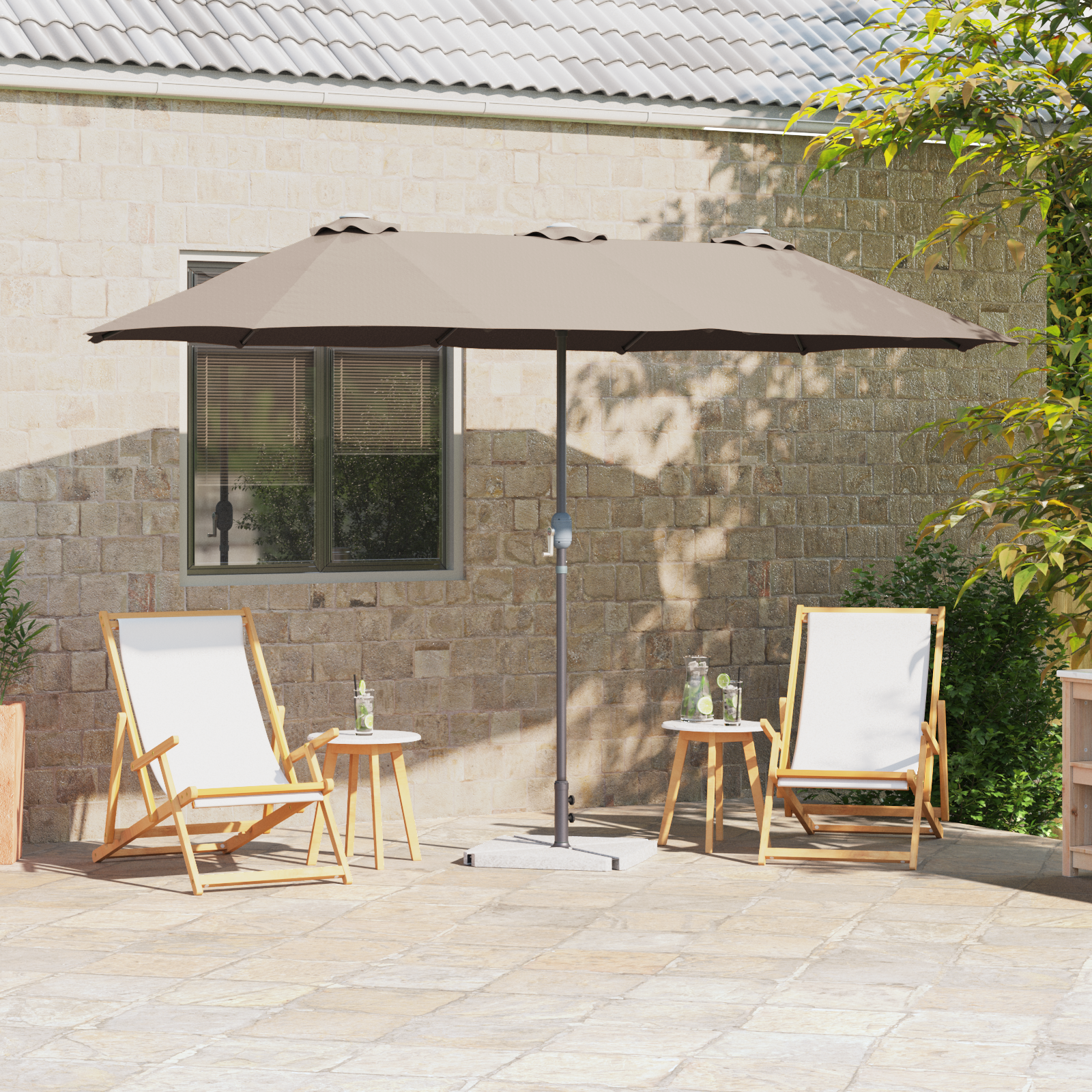 Hageparasol Gråbrun 380 x 196 x 235 cm Pulverlakkert stål