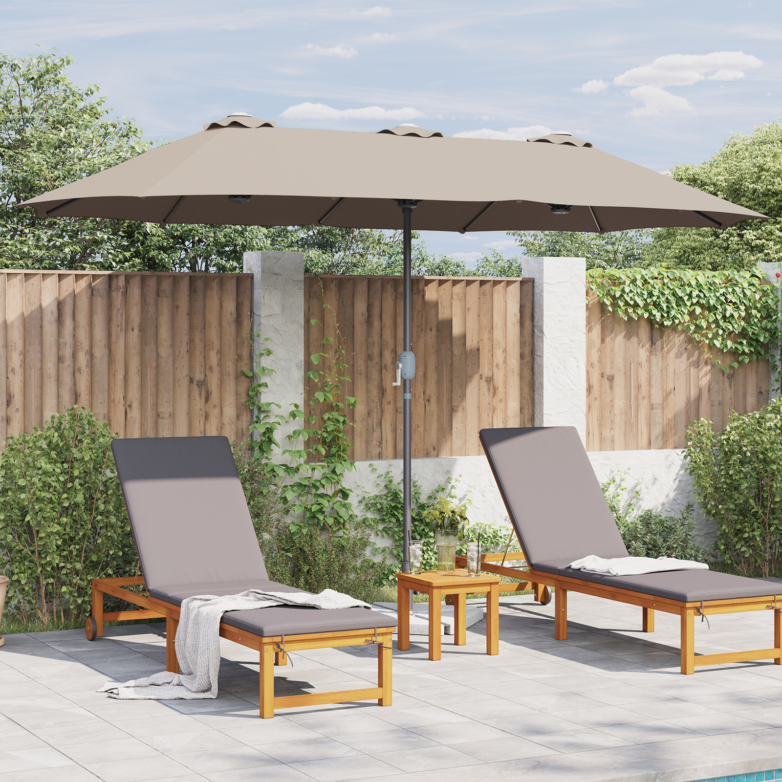 Hageparasol Gråbrun 380 x 196 x 235 cm Pulverlakkert stål
