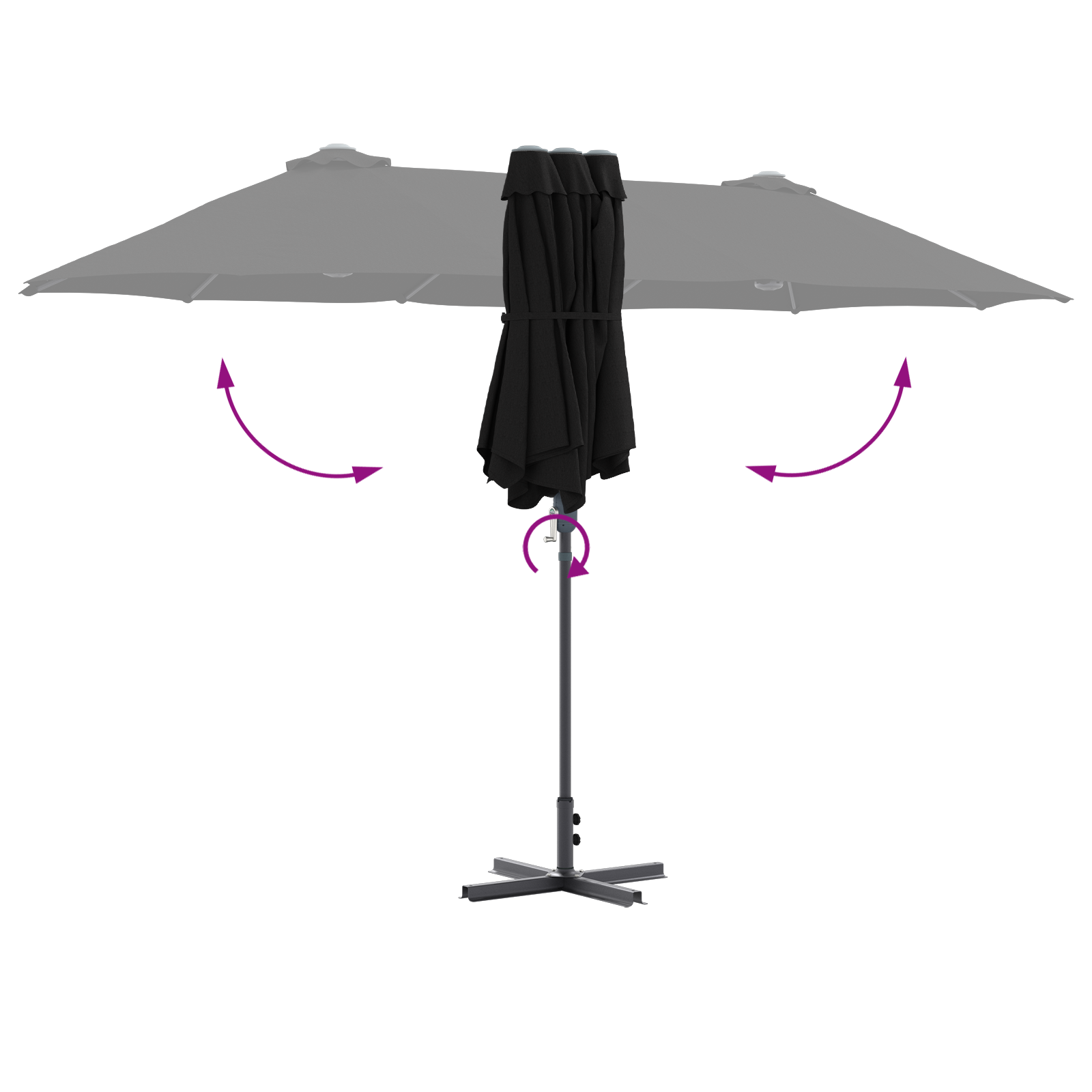 Hageparasol Svart 380 x 196 x 235 cm Pulverlakkert stål