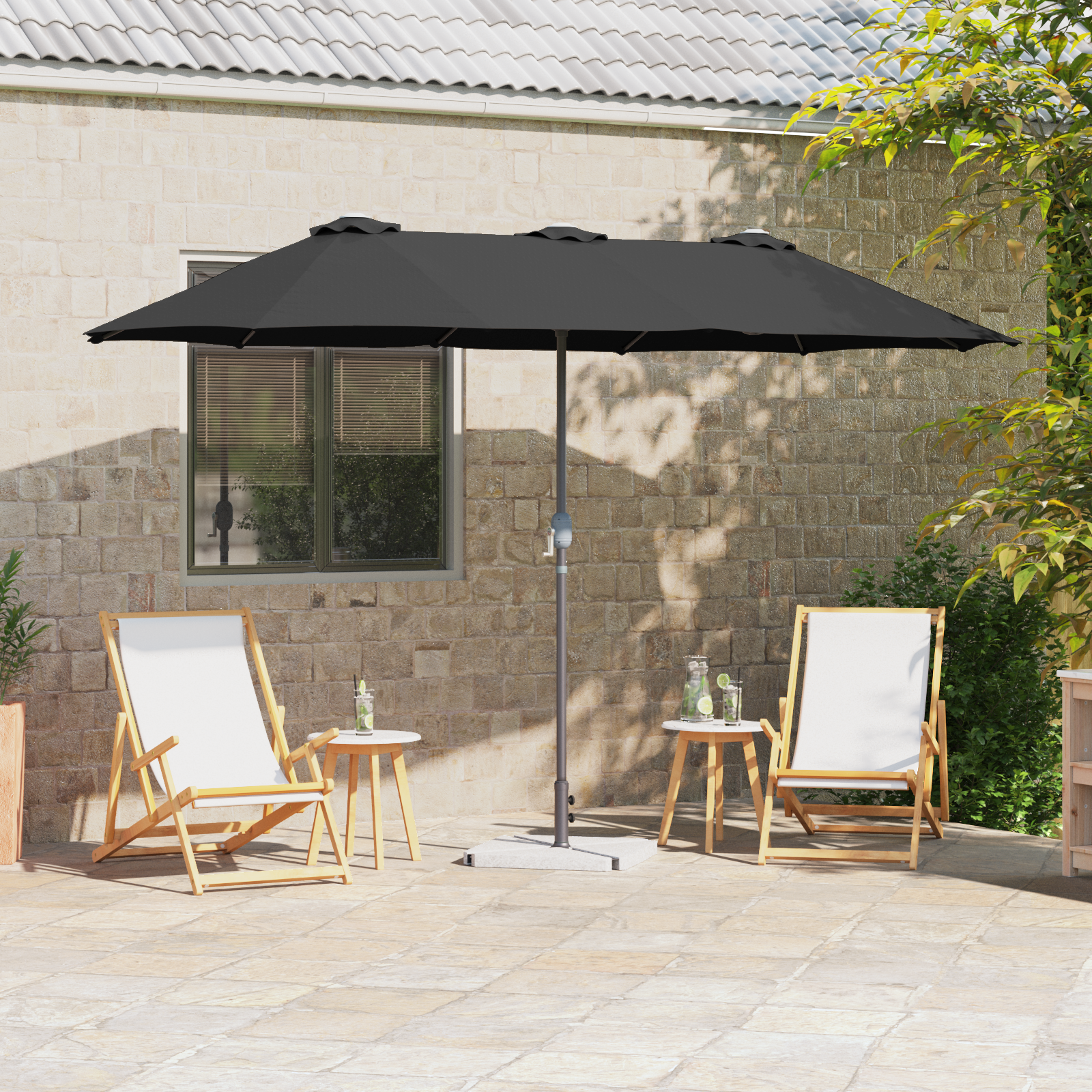 Hageparasol Svart 380 x 196 x 235 cm Pulverlakkert stål