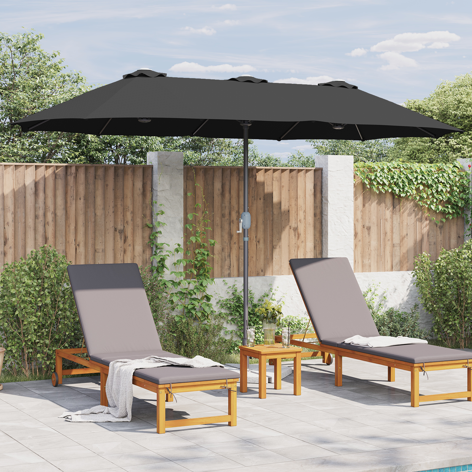 Hageparasol Svart 380 x 196 x 235 cm Pulverlakkert stål